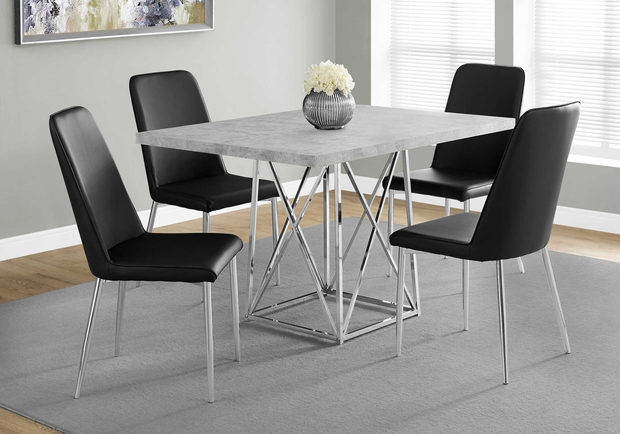 DINING TABLE - 36"X 48" / GREY CEMENT / CHROME METAL
