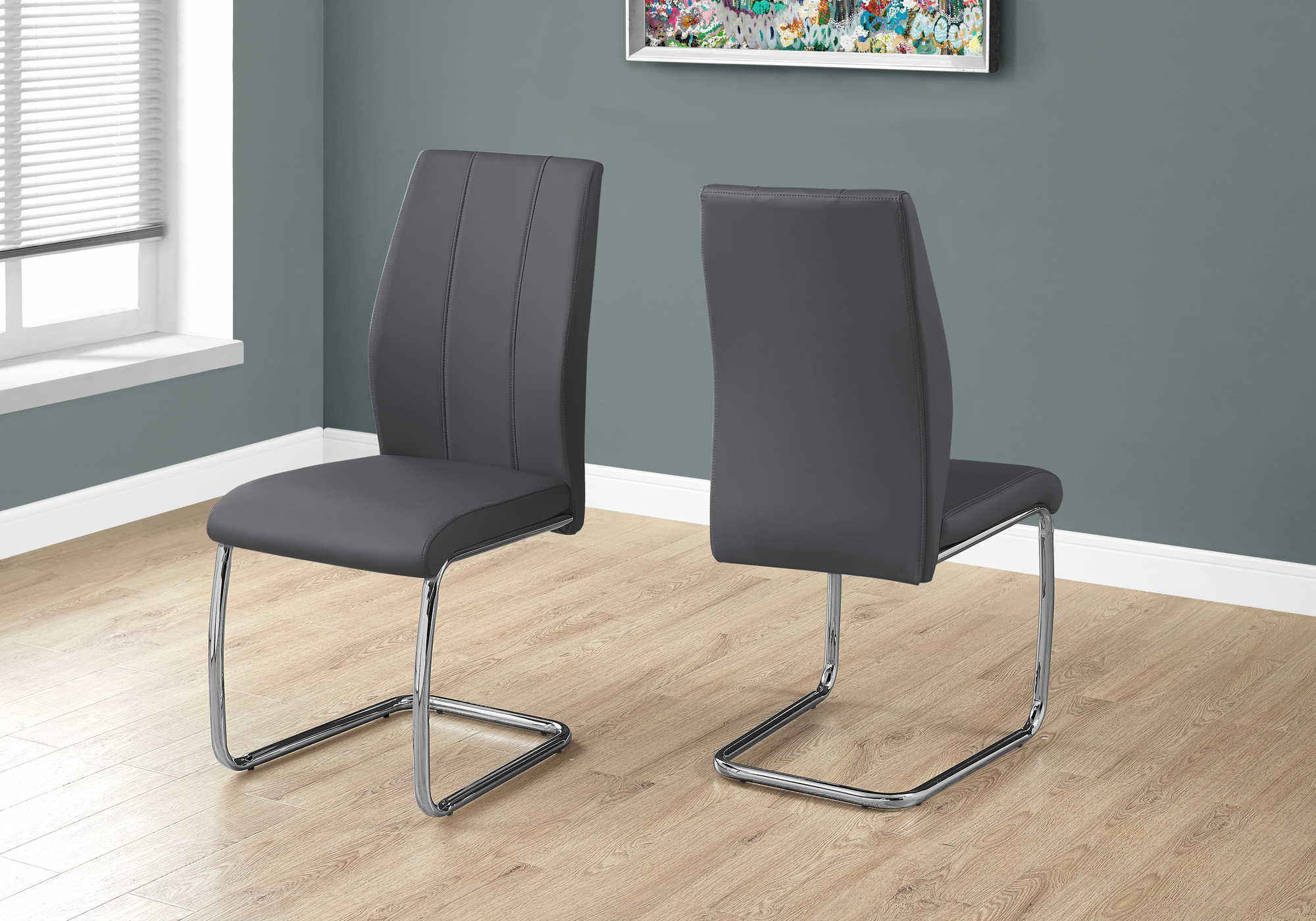DINING CHAIR - 2PCS / 39"H / GREY LEATHER-LOOK / CHROME