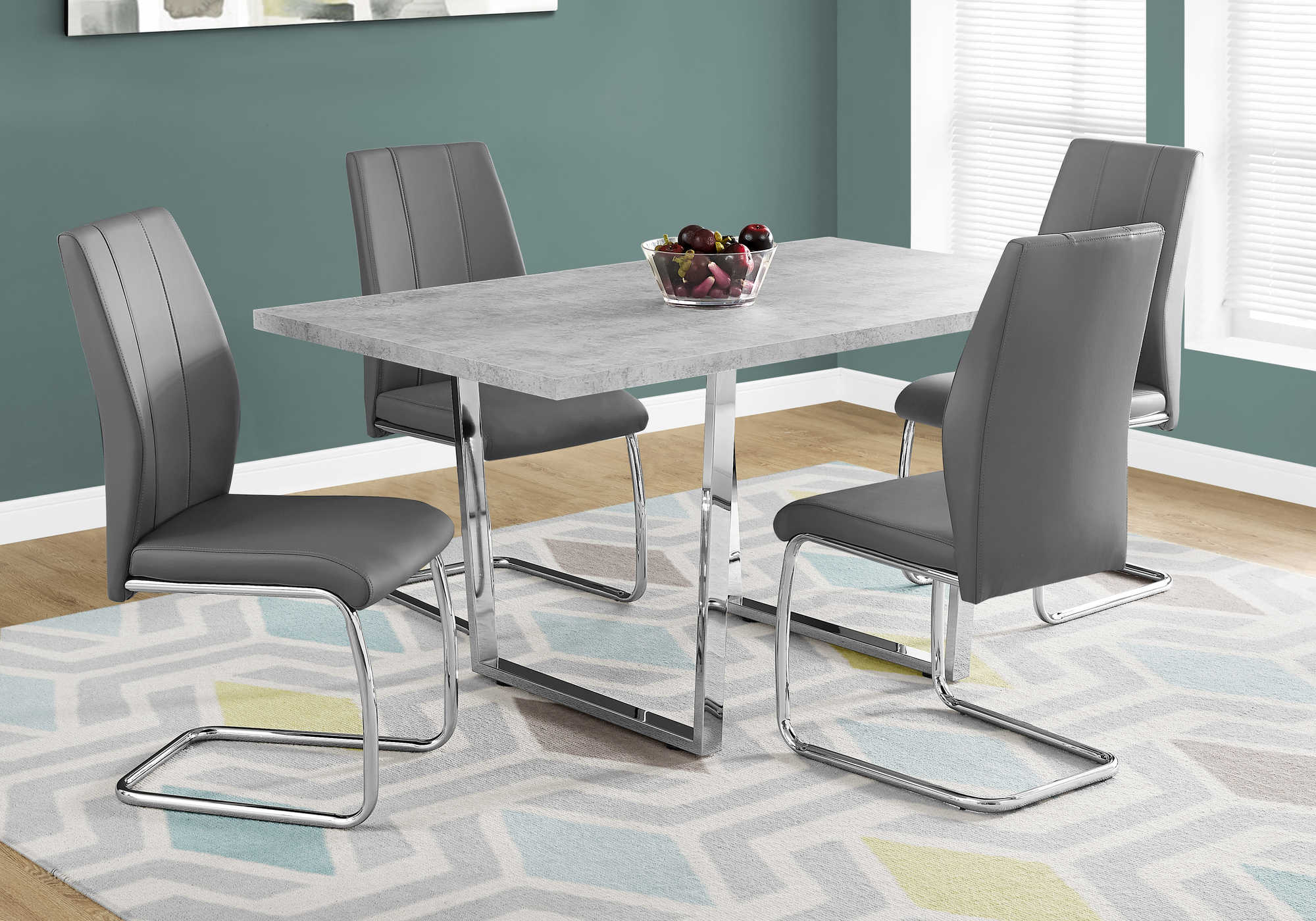 DINING TABLE - 36"X 60" / GREY CEMENT / CHROME METAL