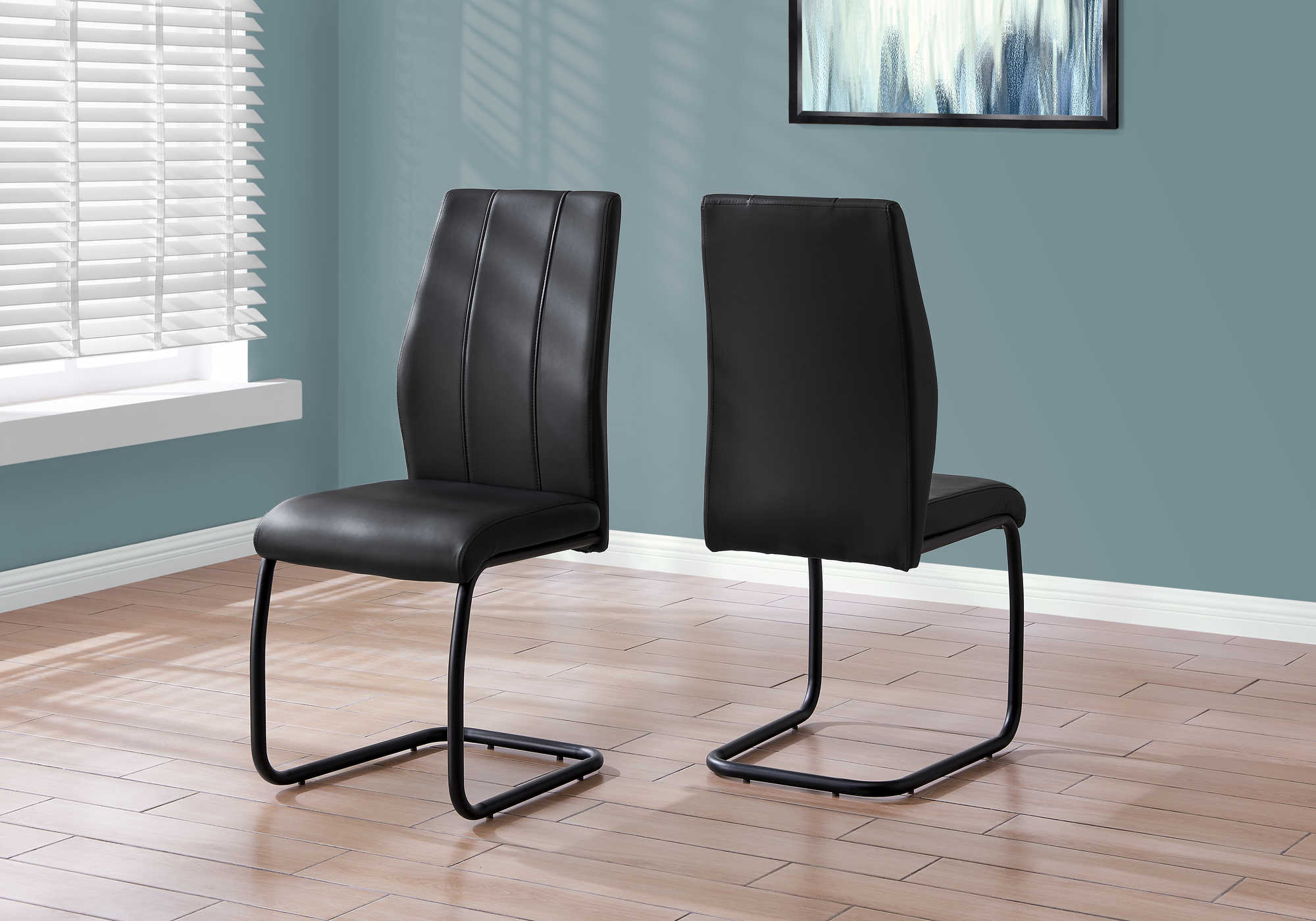 DINING CHAIR - 2PCS / 39"H / BLACK LEATHER-LOOK / METAL