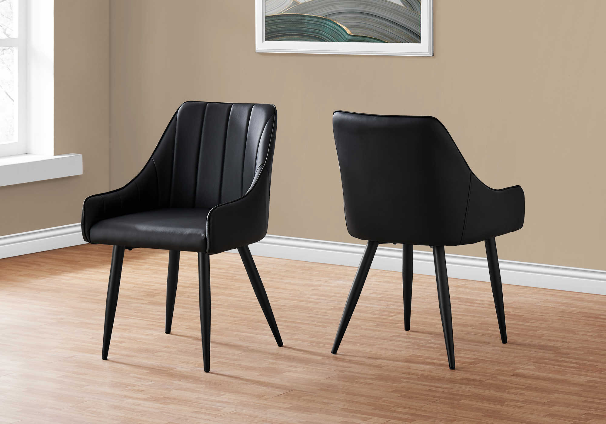 DINING CHAIR - 2PCS / 33"H / BLACK LEATHER-LOOK / BLACK