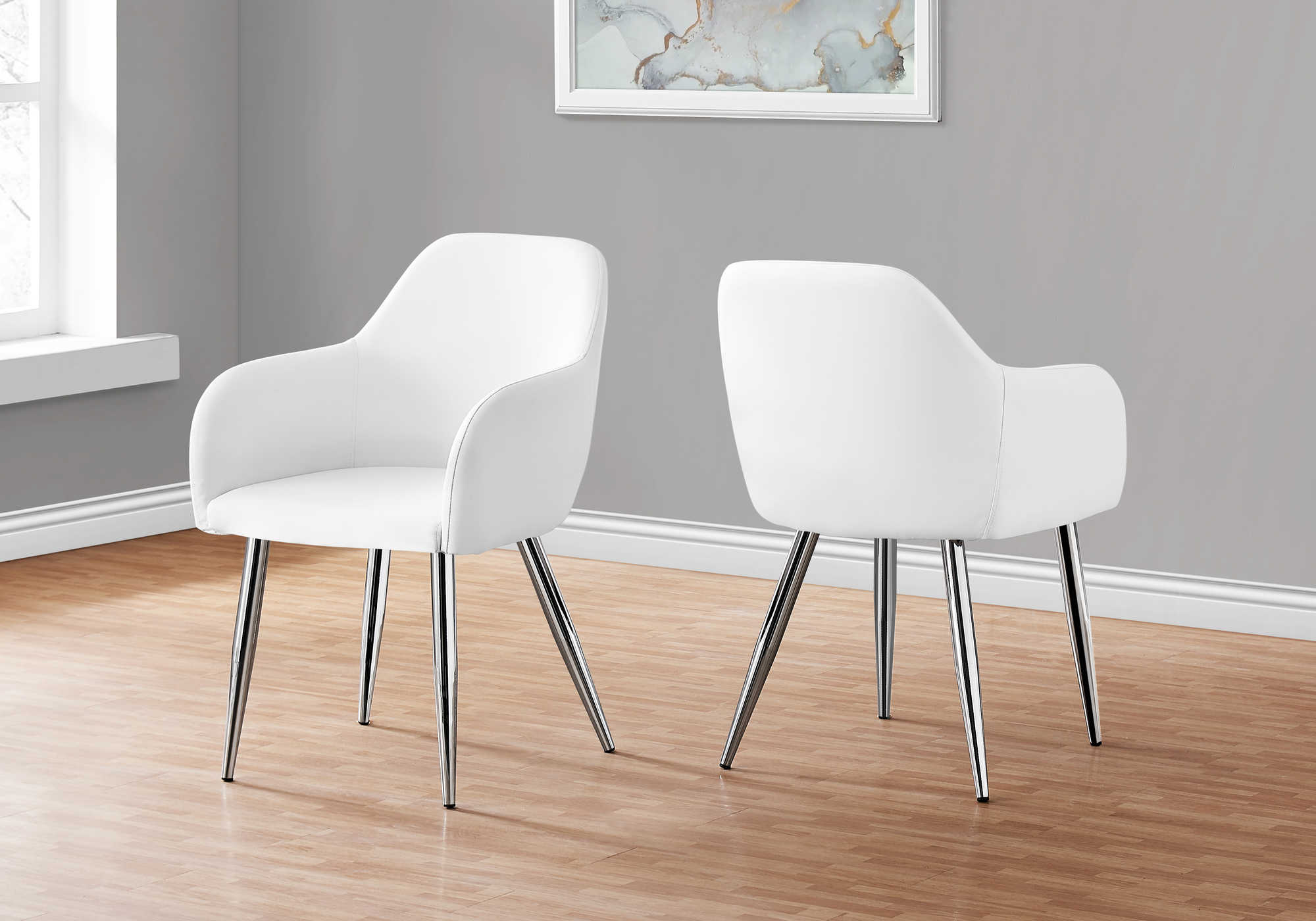 DINING CHAIR - 2PCS / 33"H / WHITE LEATHER-LOOK / CHROME