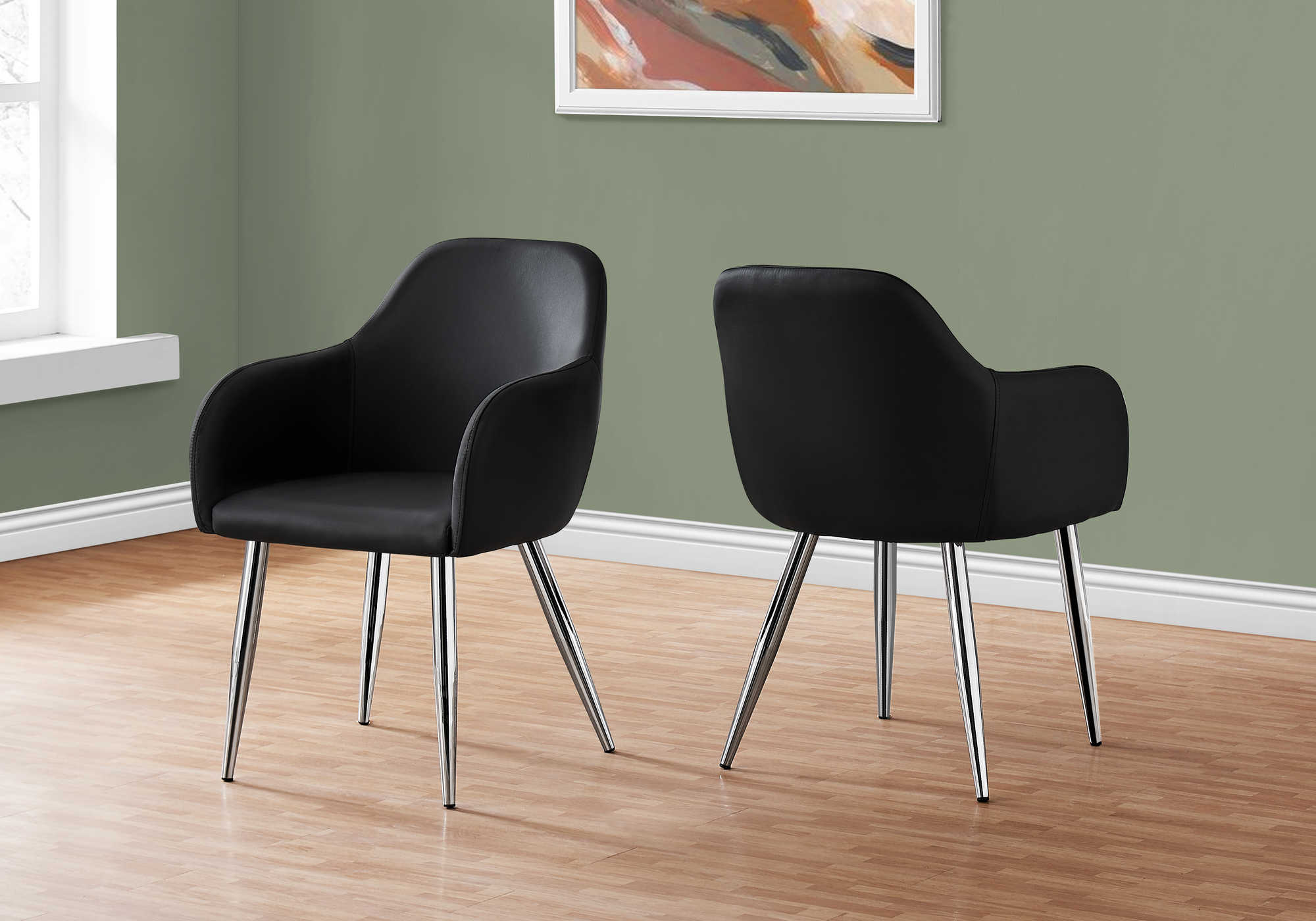 DINING CHAIR - 2PCS / 33"H / BLACK LEATHER-LOOK / CHROME