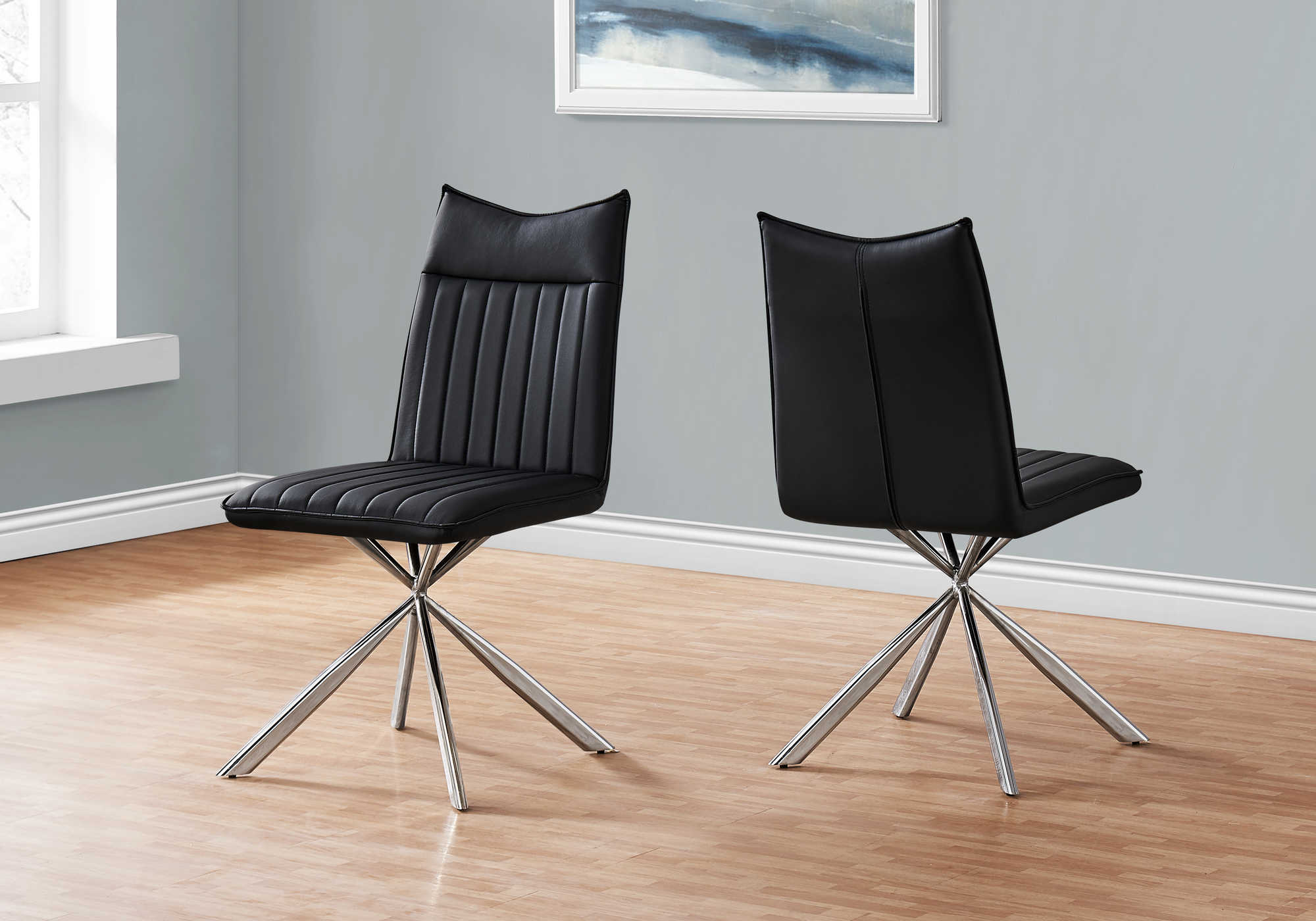 DINING CHAIR - 2PCS / 36"H / BLACK LEATHER-LOOK / CHROME
