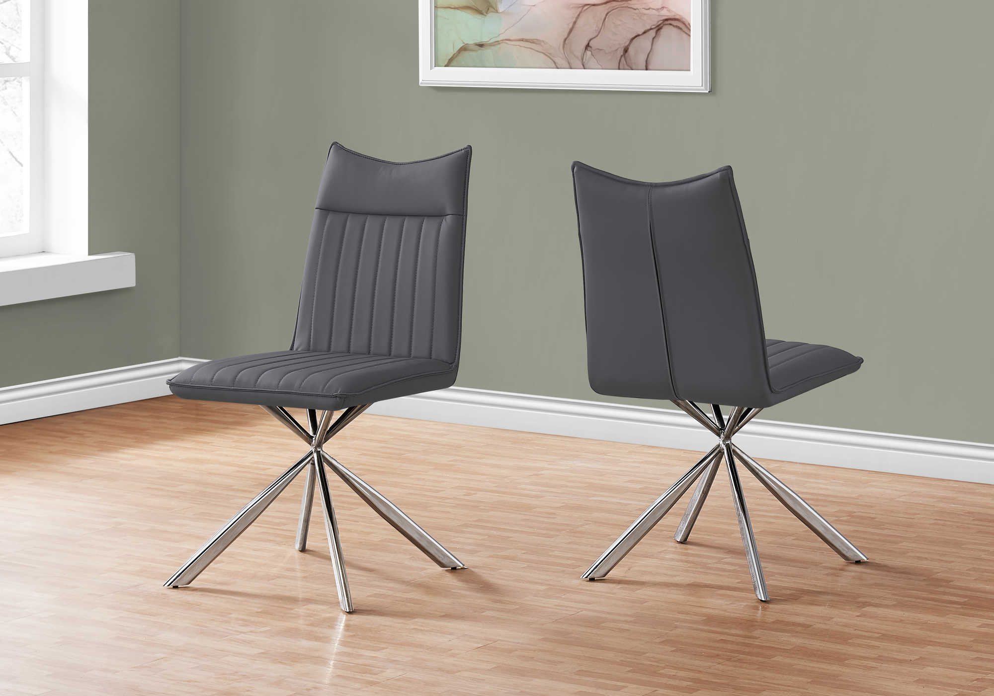 DINING CHAIR - 2PCS / 36"H / GREY LEATHER-LOOK / CHROME