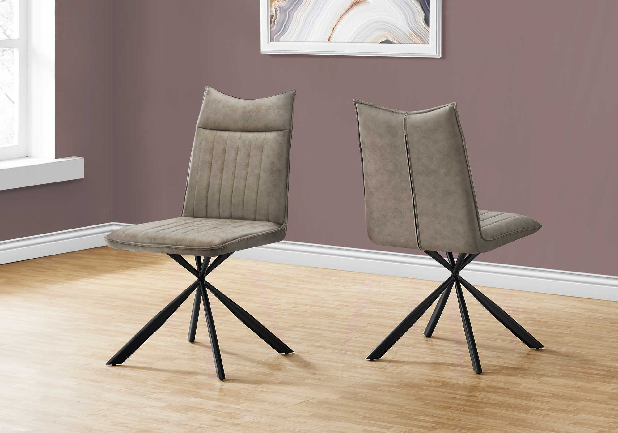 DINING CHAIR - 2PCS / 36"H / TAUPE FABRIC / BLACK METAL