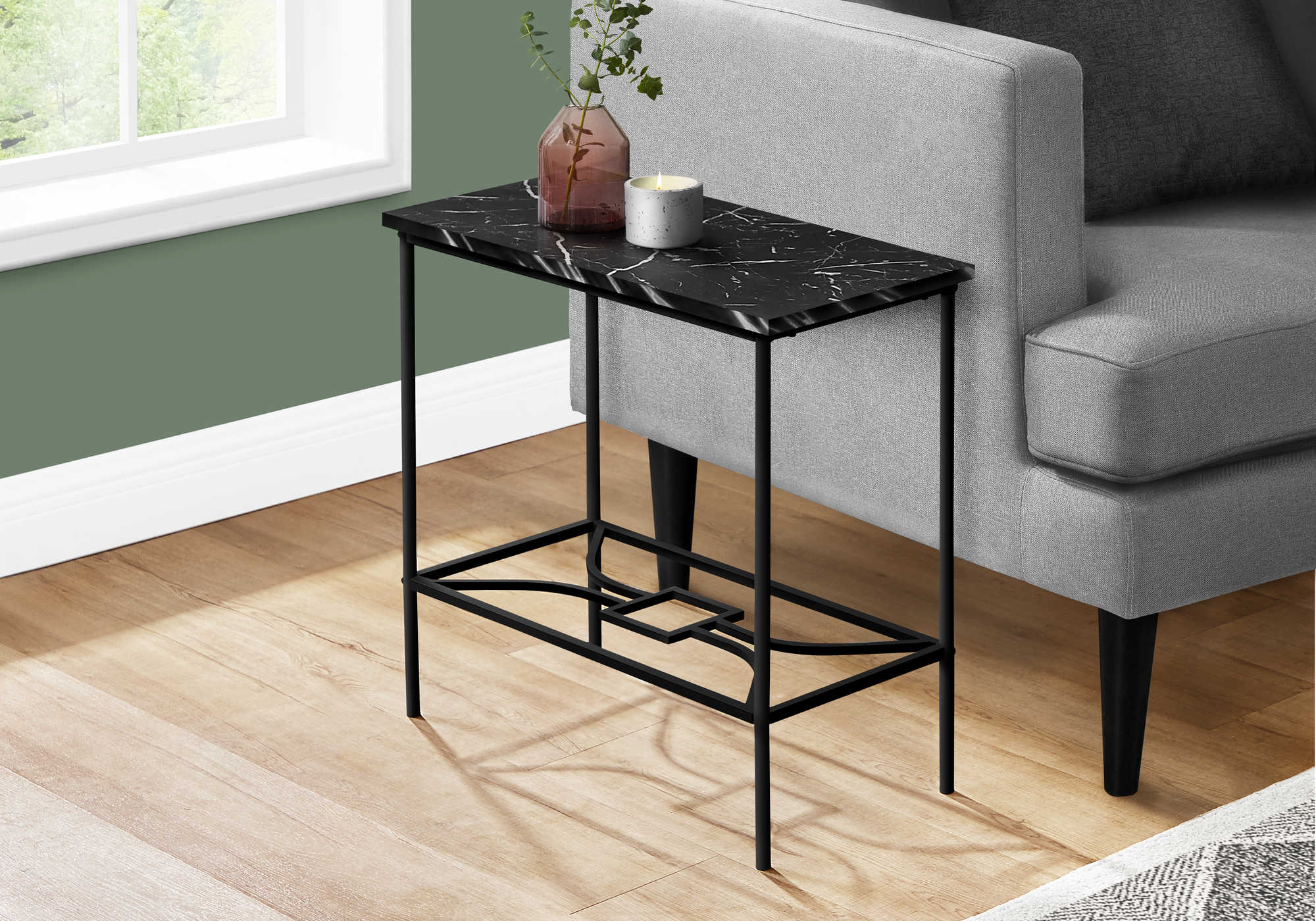 ACCENT TABLE - 22"H / BLACK MARBLE / BLACK METAL