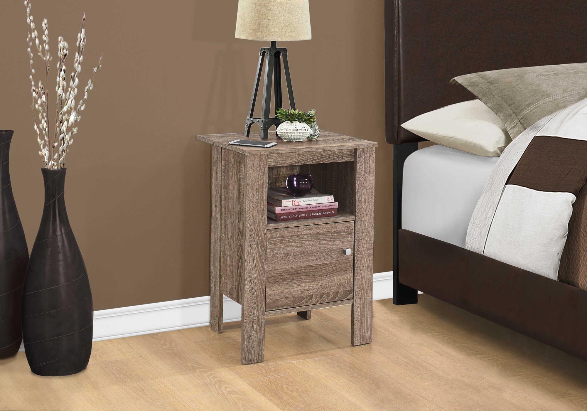 BEDROOM NIGHTSTAND - DARK TAUPE NIGHT STAND WITH STORAGE