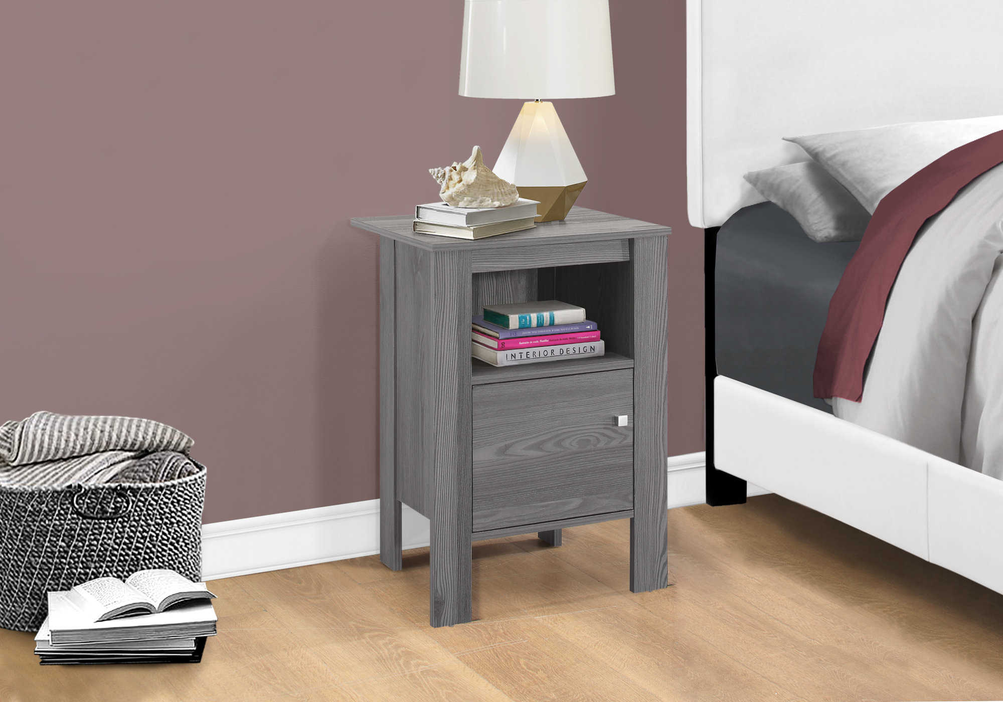BEDROOM NIGHTSTAND - GREY NIGHT STAND WITH STORAGE