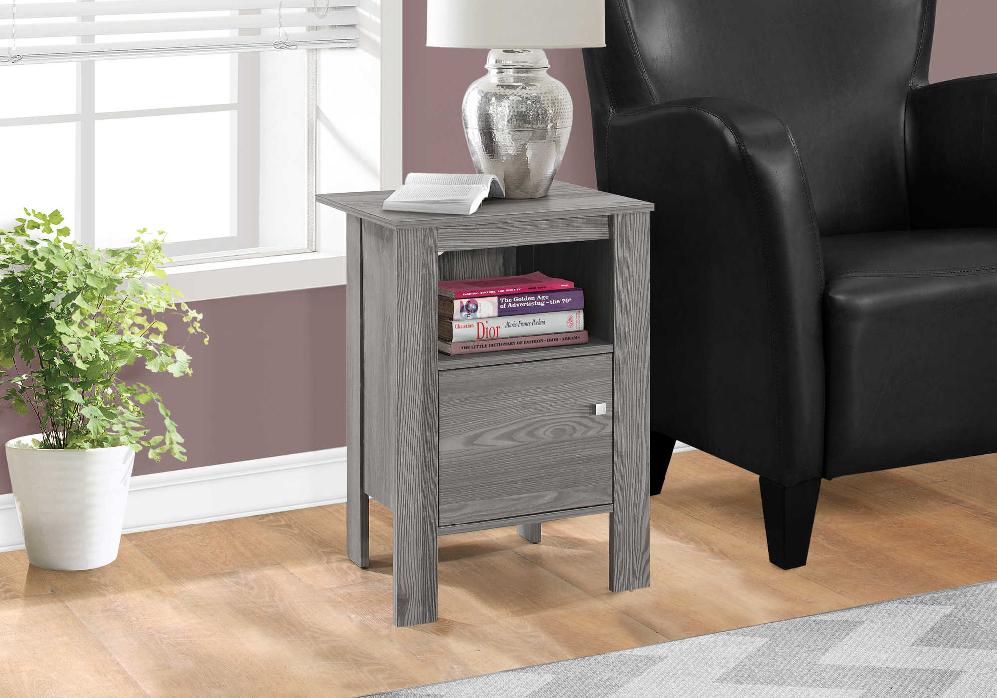 ACCENT TABLE - GREY NIGHT STAND WITH STORAGE