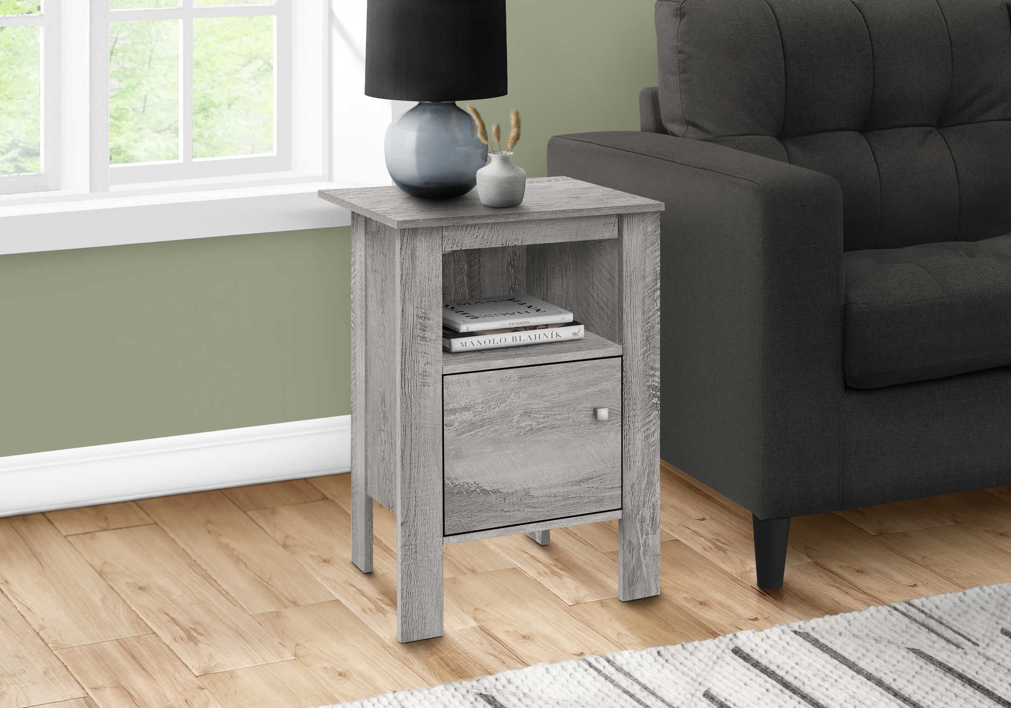 ACCENT TABLE - INDUSTRIAL GREY NIGHT STAND WITH STORAGE