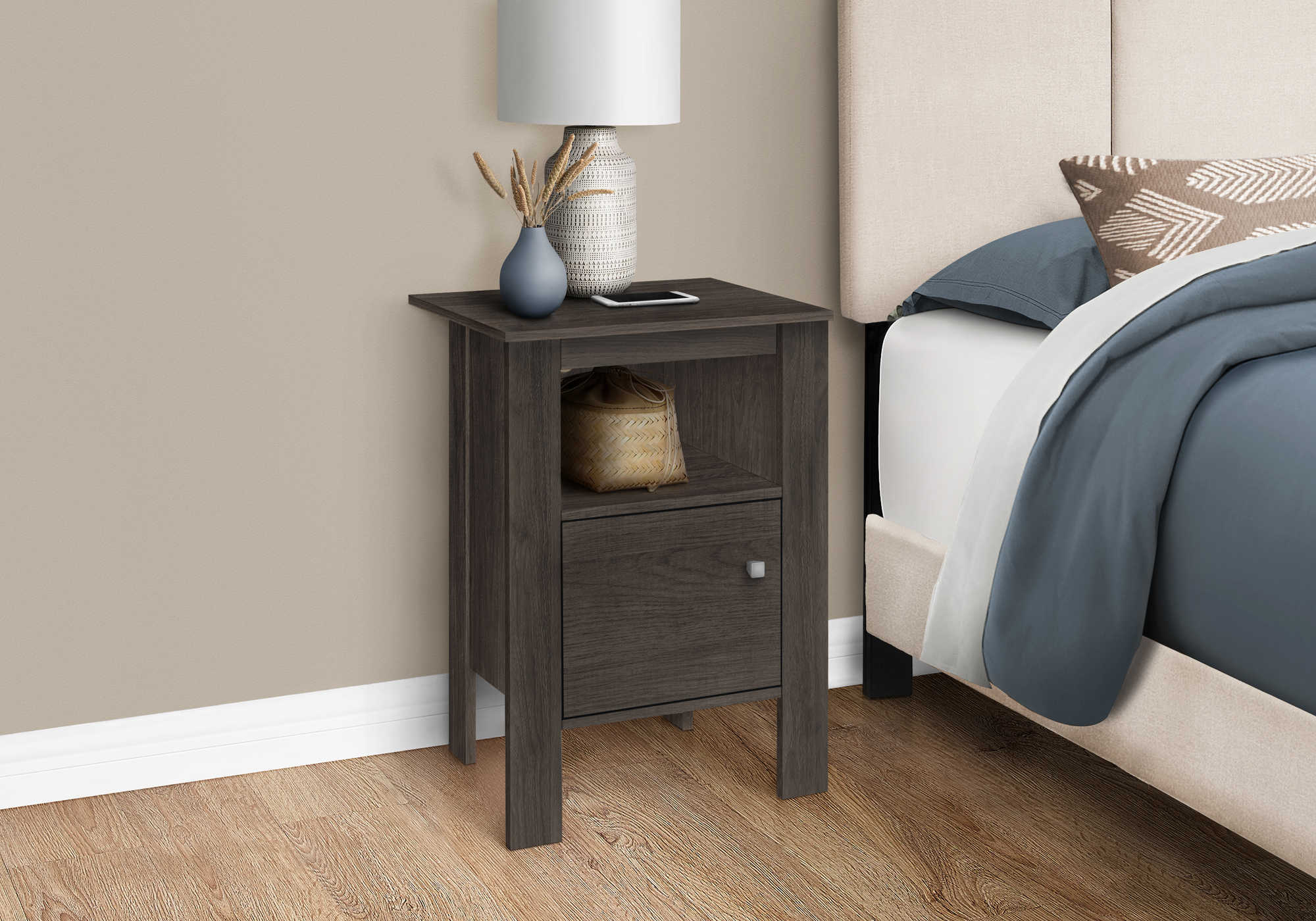 NIGHTSTAND - BROWN OAK NIGHT STAND WITH STORAGE
