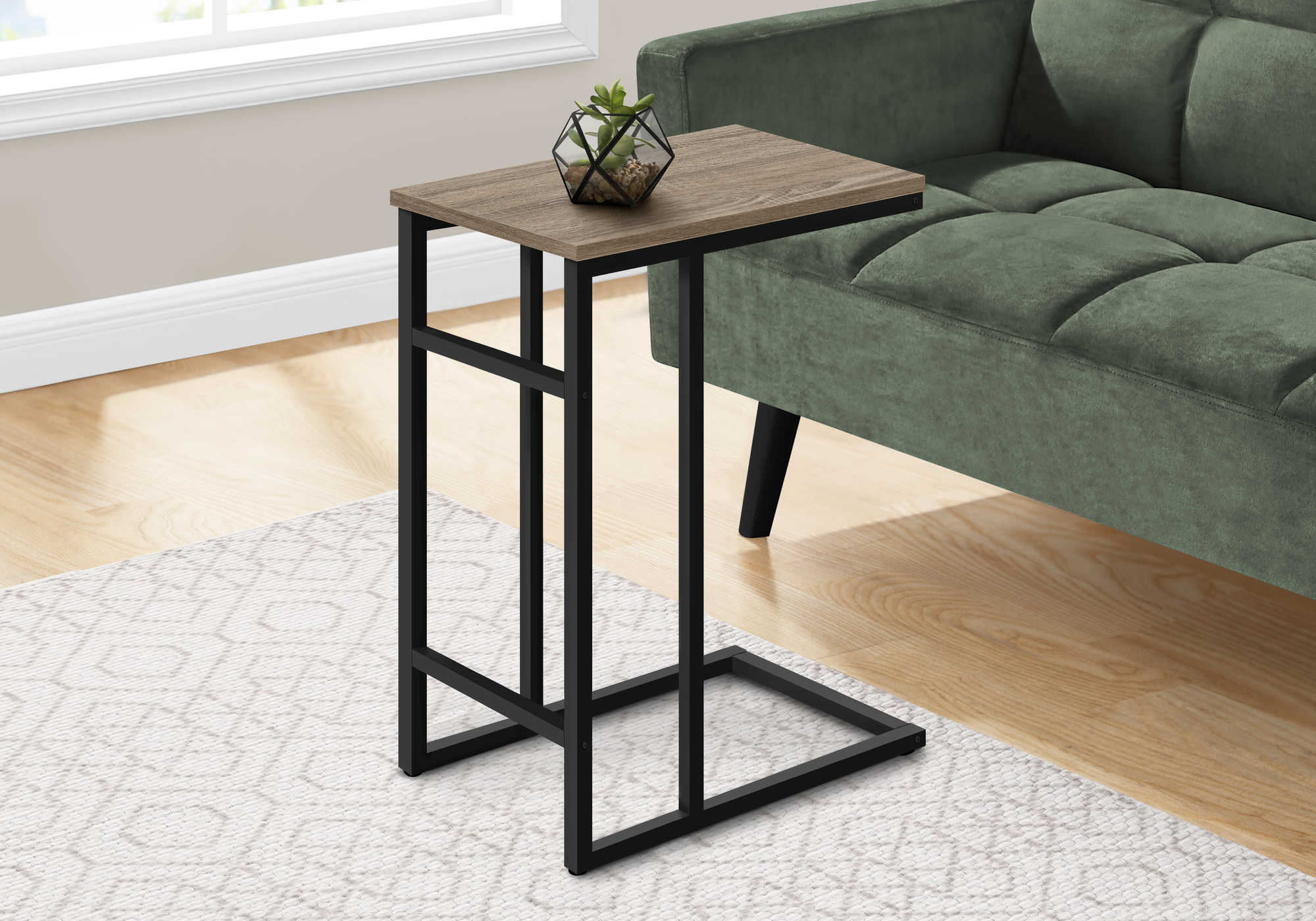 ACCENT TABLE - 24"H / DARK TAUPE / BLACK METAL