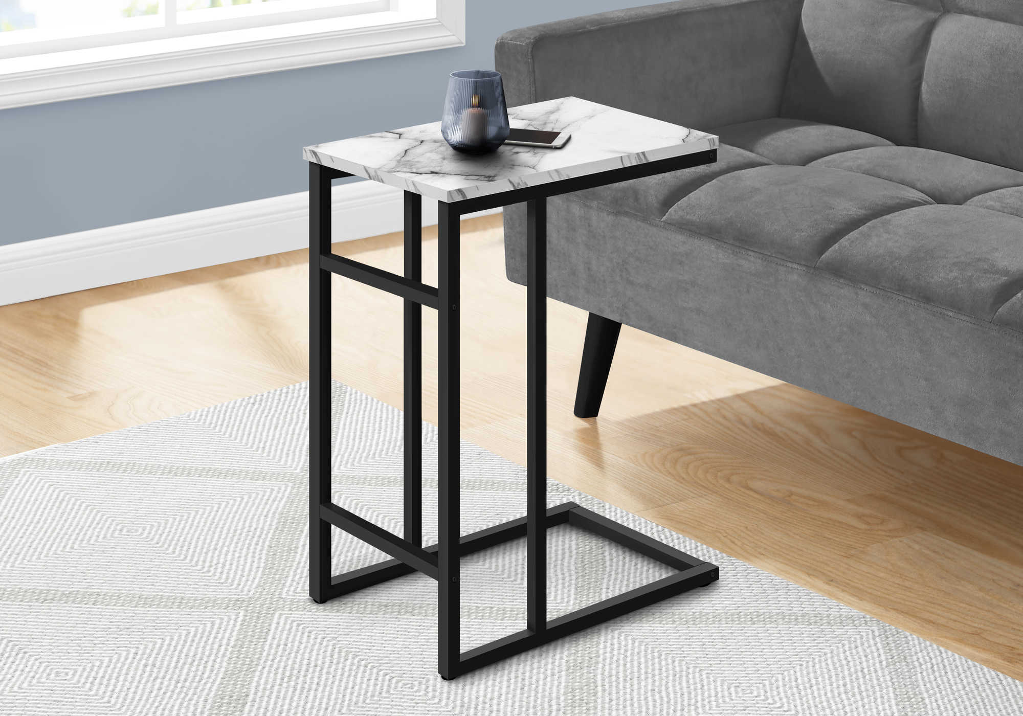 ACCENT TABLE - 24"H / WHITE MARBLE / BLACK METAL