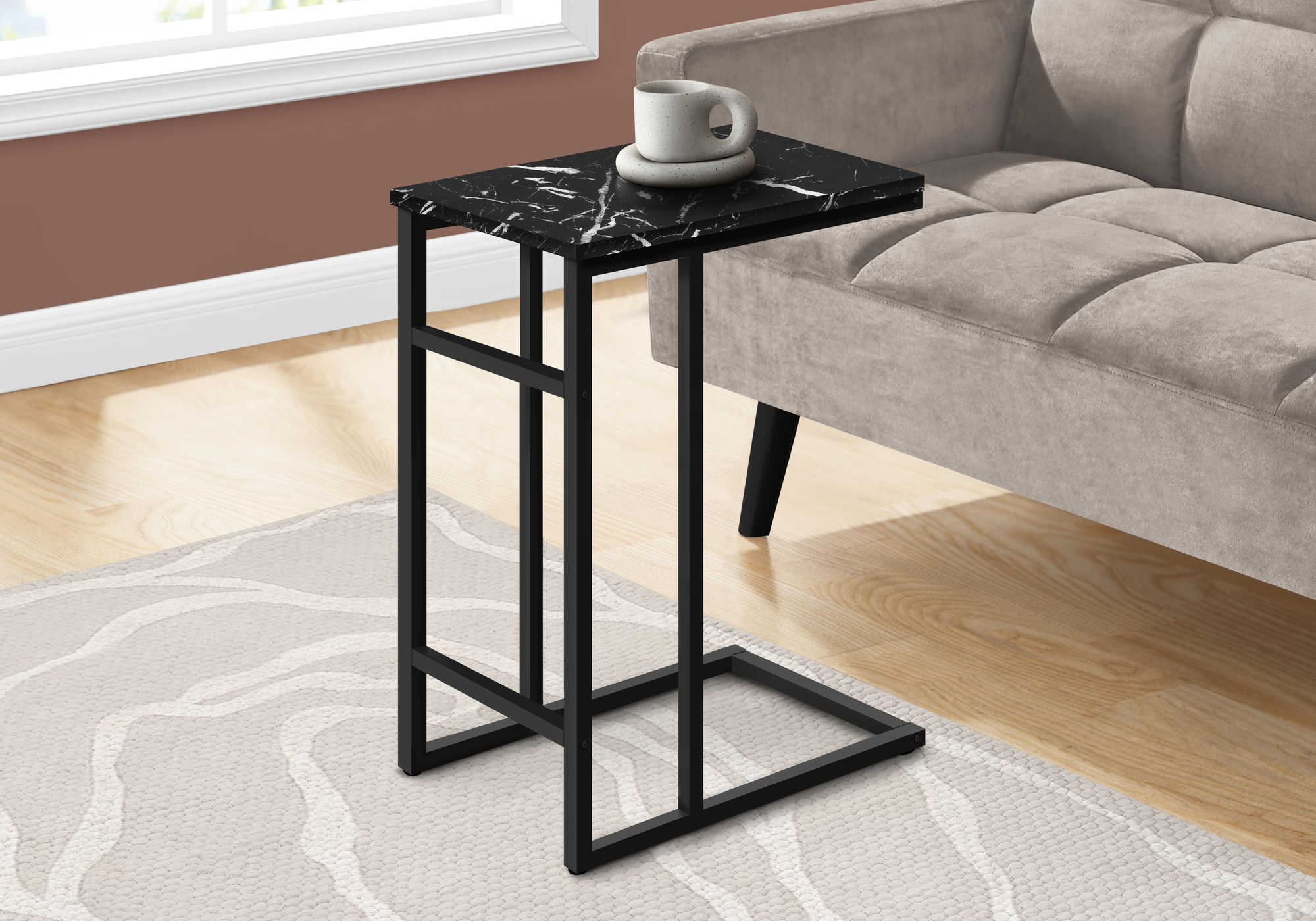 ACCENT TABLE - 24"H / BLACK MARBLE / BLACK METAL