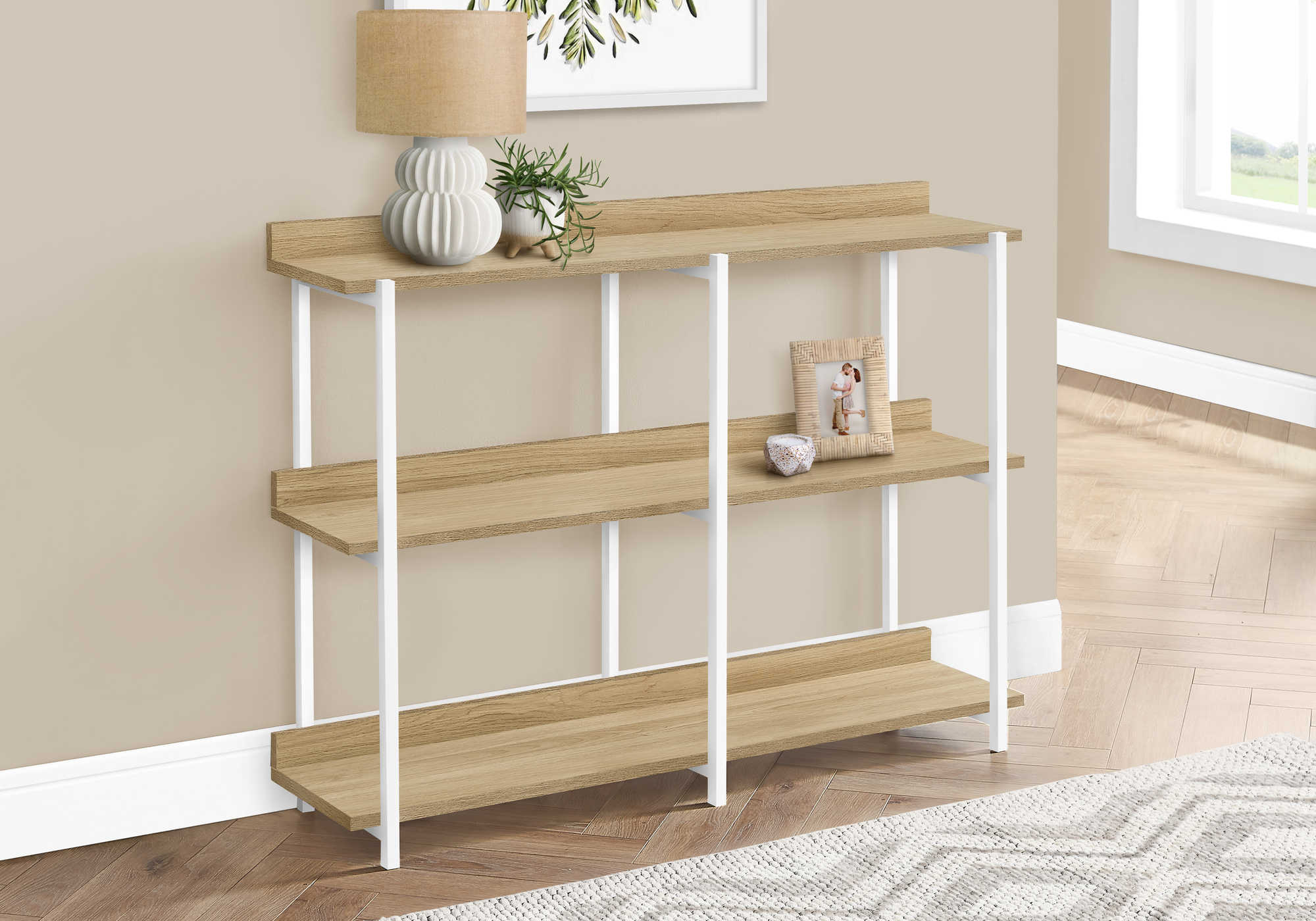 ACCENT TABLE - 48"L / NATURAL / WHITE METAL HALL CONSOLE