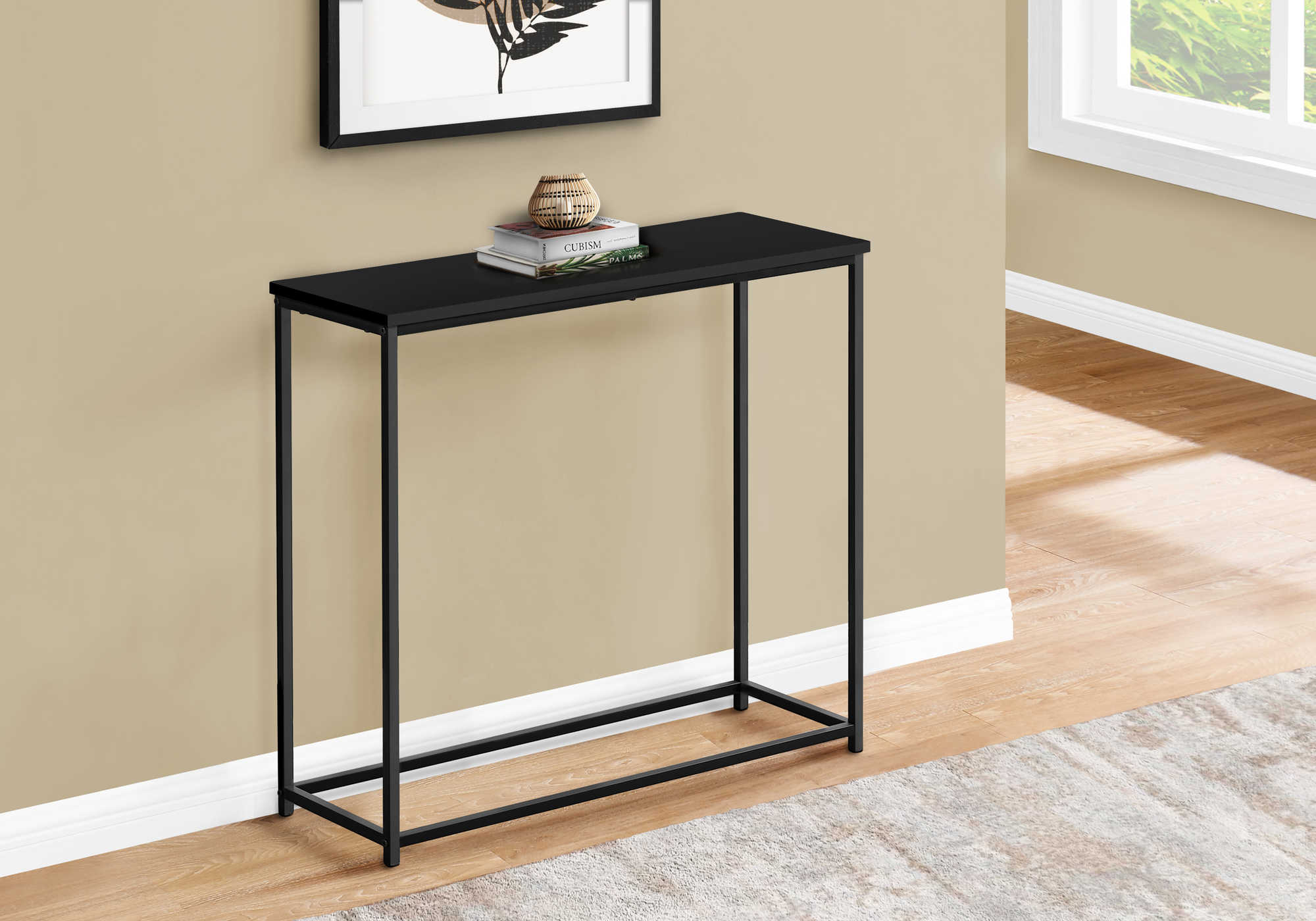 BEDROOM ACCENT CONSOLE TABLE - 32"L / BLACK / BLACK METAL HALL CONSOLE