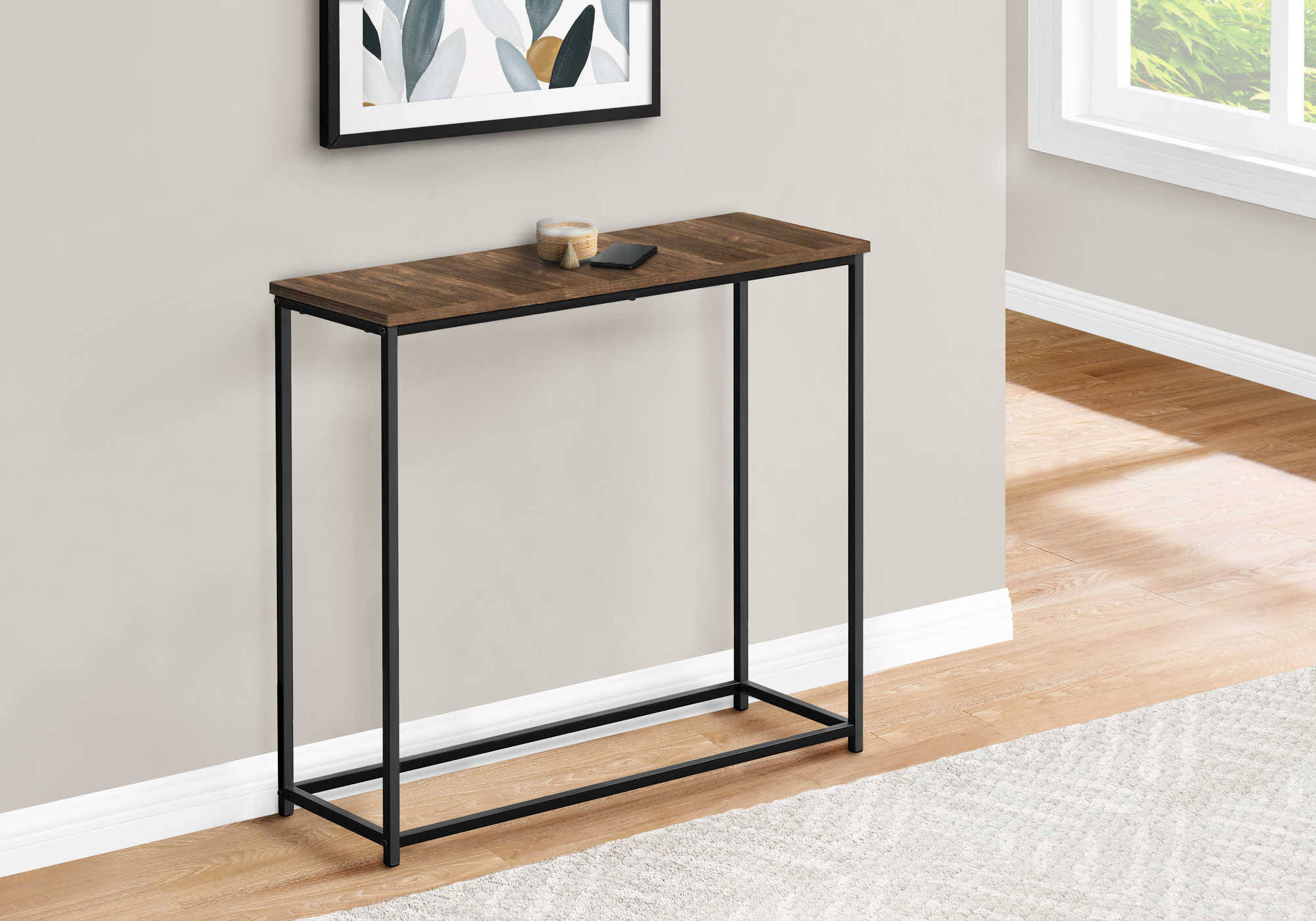 BEDROOM ACCENT CONSOLE TABLE - 32"L / BROWN RECLAIMED / BLACK CONSOLE