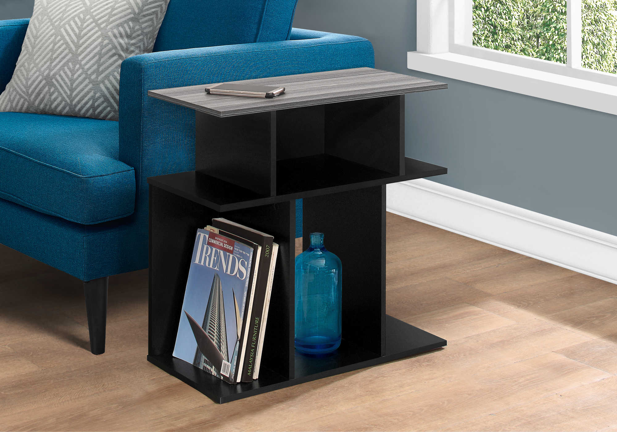 ACCENT TABLE - 24"H / BLACK / GREY TOP