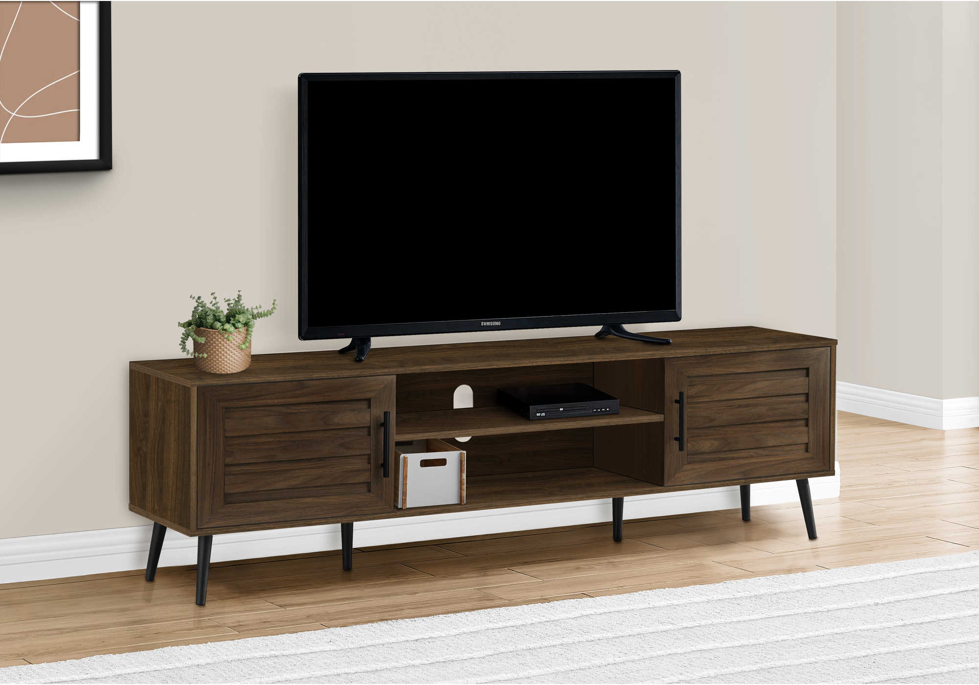 TV STAND - 72"L / BROWN WOOD-LOOK WITH 2 DOORS 