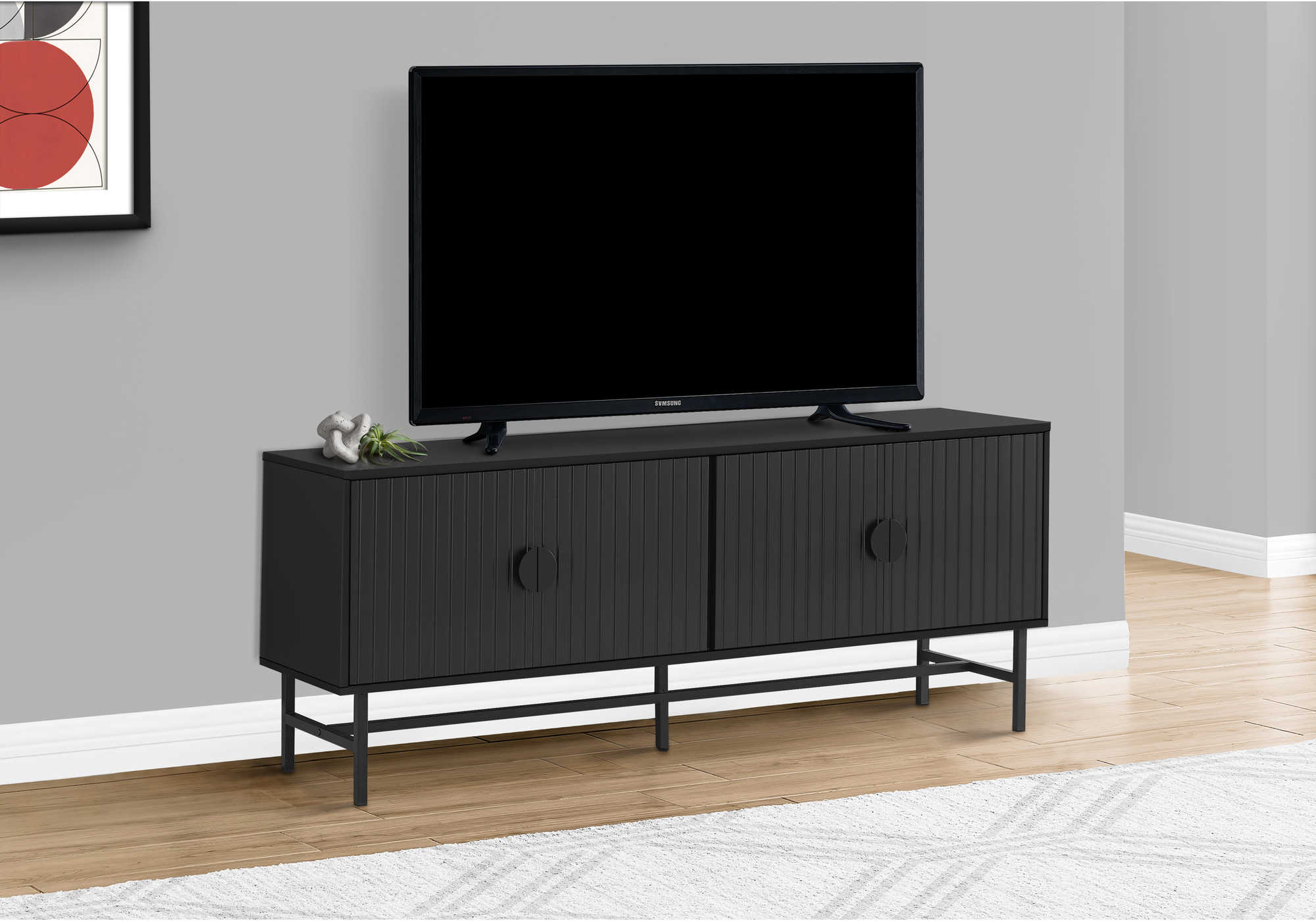 TV STAND - 60"L / BLACK WITH BLACK METAL