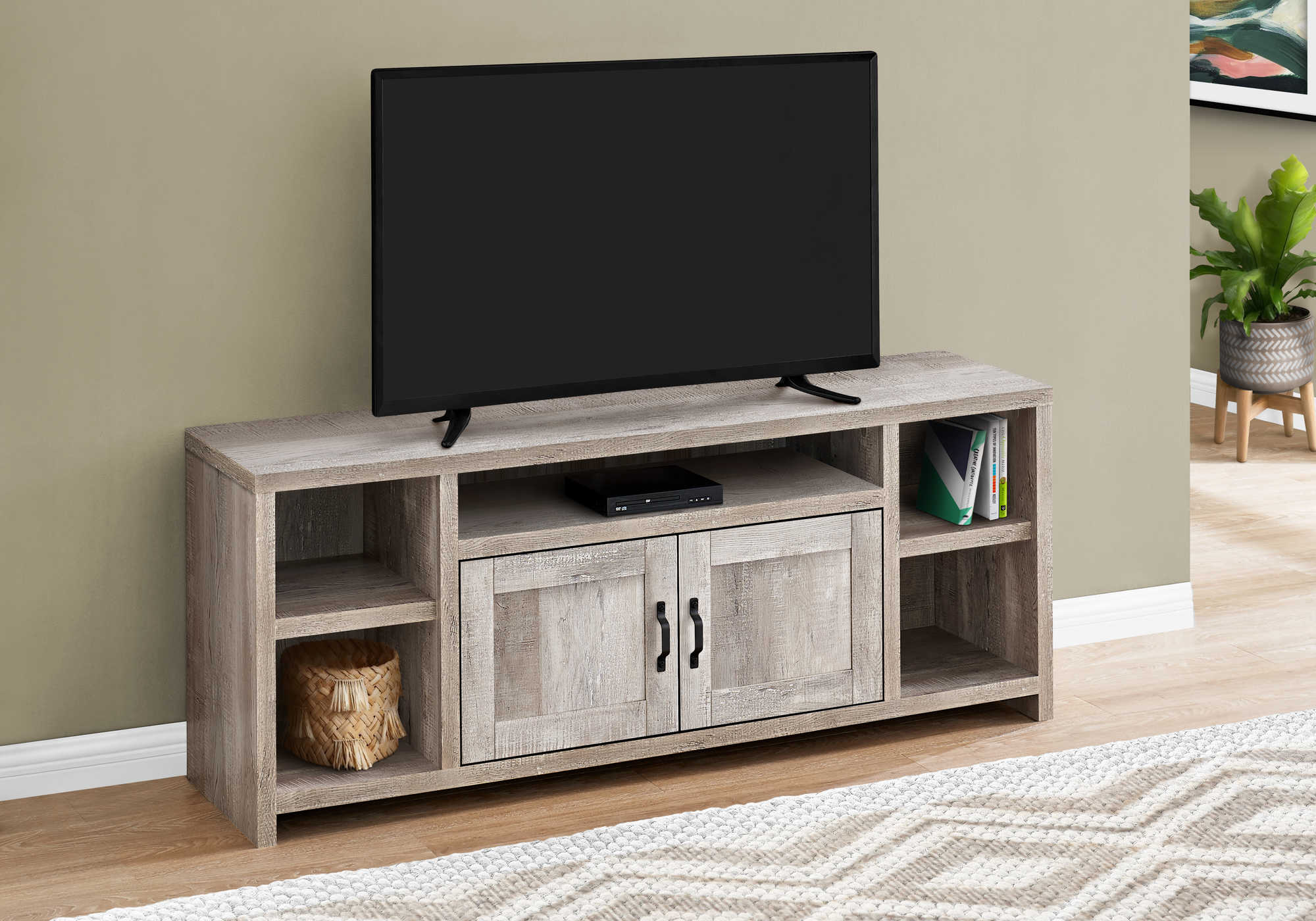 TV STAND - 60"L / TAUPE RECLAIMED WOOD-LOOK 