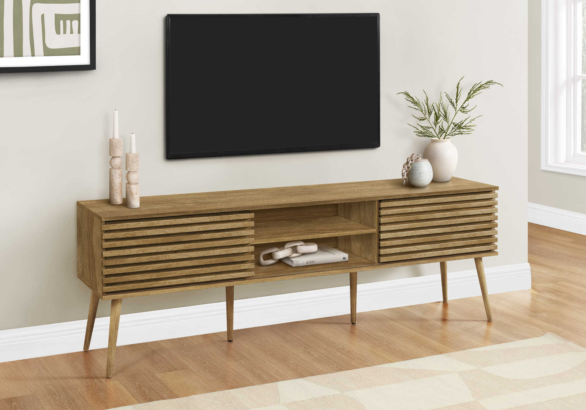 TV STAND - 72"L / WALNUT WITH 2 DOORS