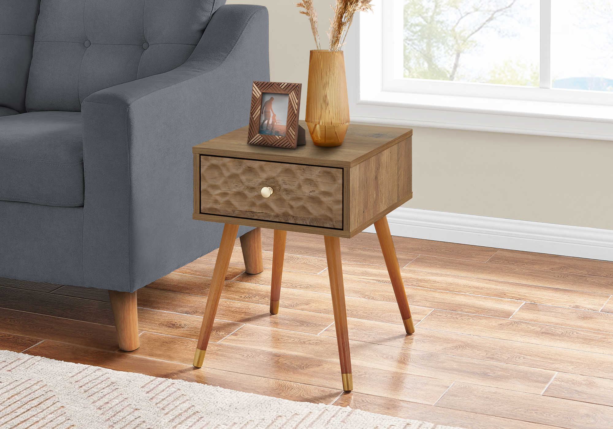 ACCENT TABLE - 20"H / WALNUT MID-CENTURY WITH A DRAWER