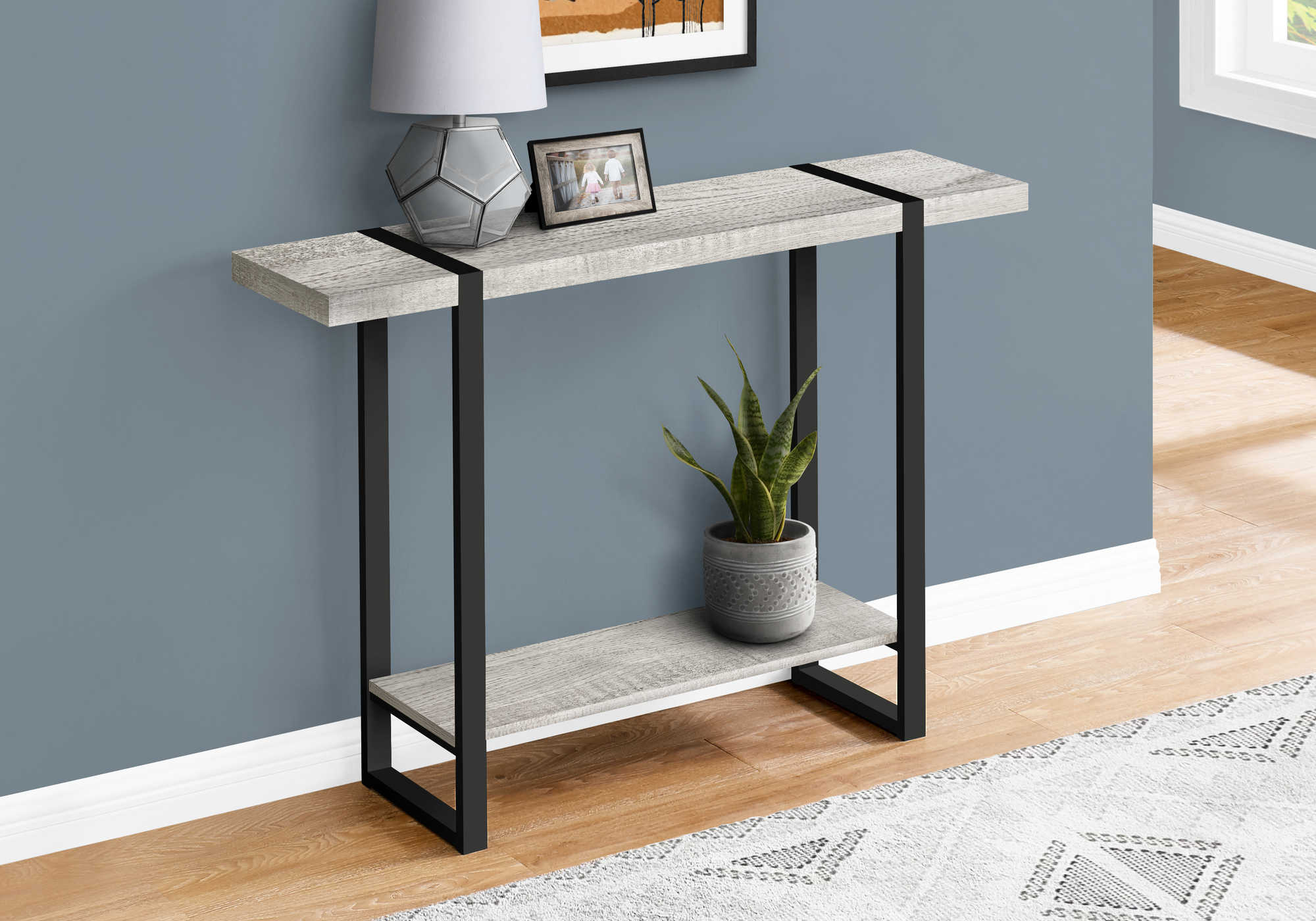 ACCENT TABLE - 48"L / GREY RECLAIMED WOOD-LOOK / BLACK 