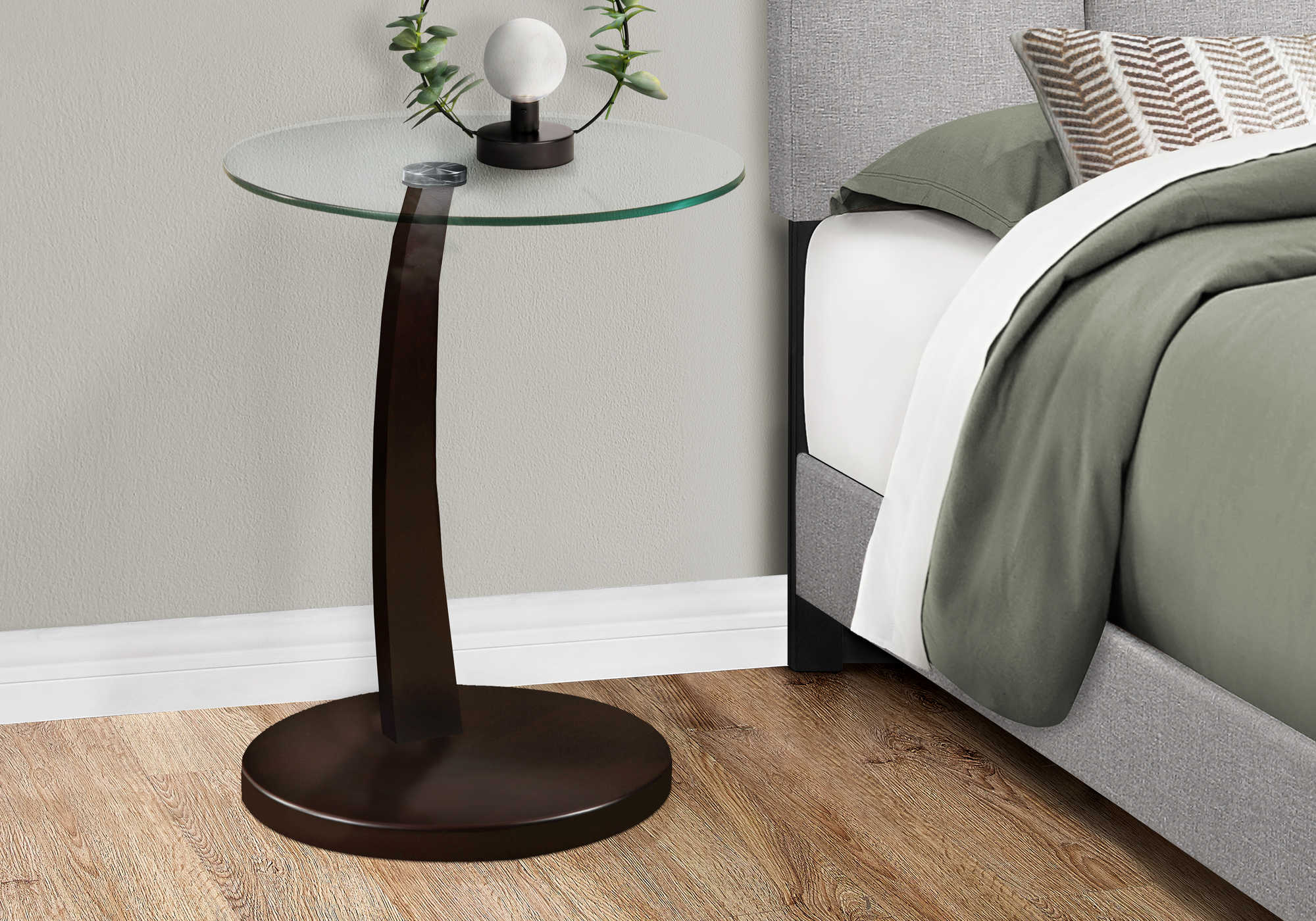 NIGHTSTAND - ESPRESSO BENTWOOD WITH TEMPERED GLASS