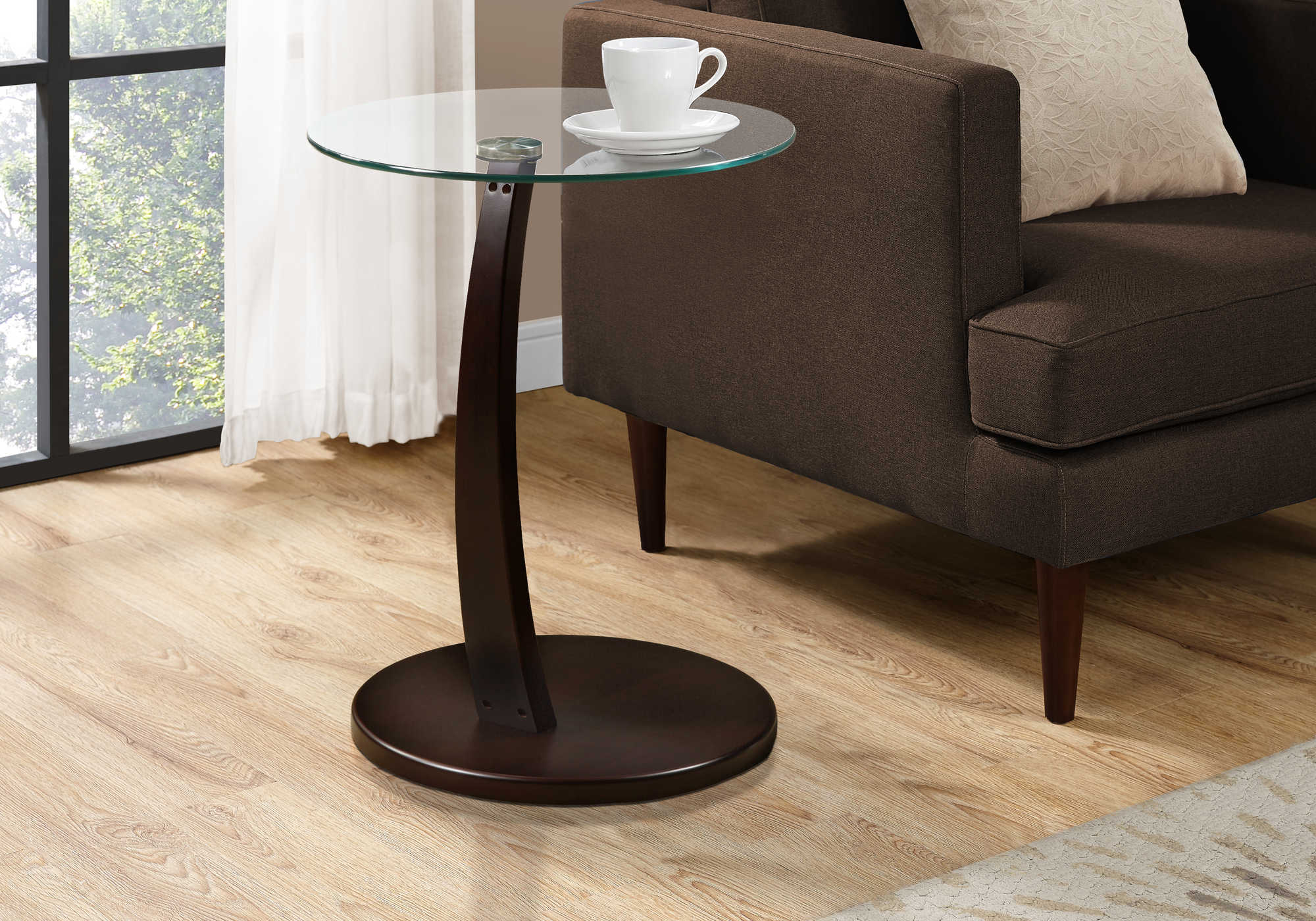 ACCENT TABLE - ESPRESSO BENTWOOD WITH TEMPERED GLASS