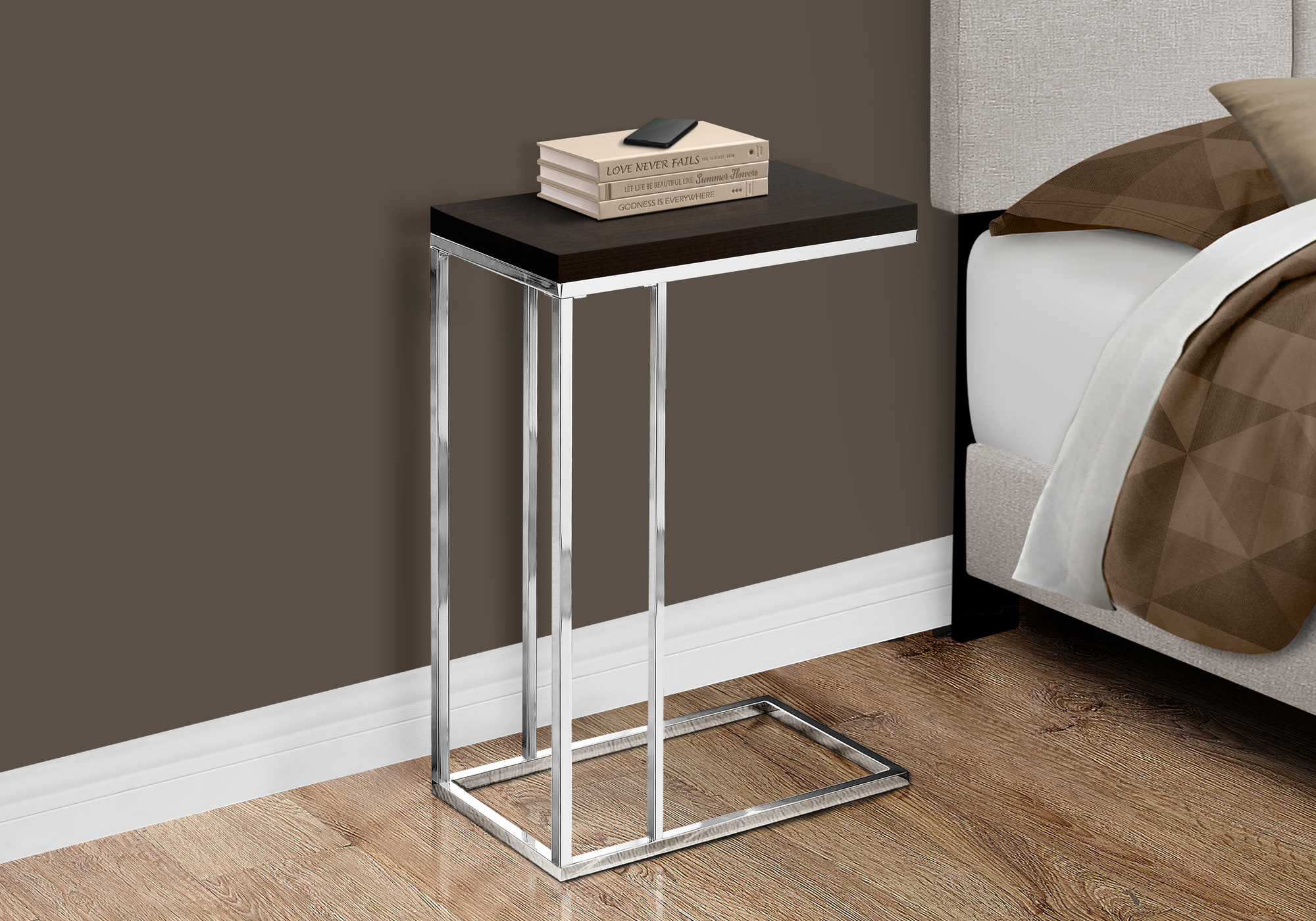 NIGHTSTAND - ESPRESSO WITH CHROME METAL