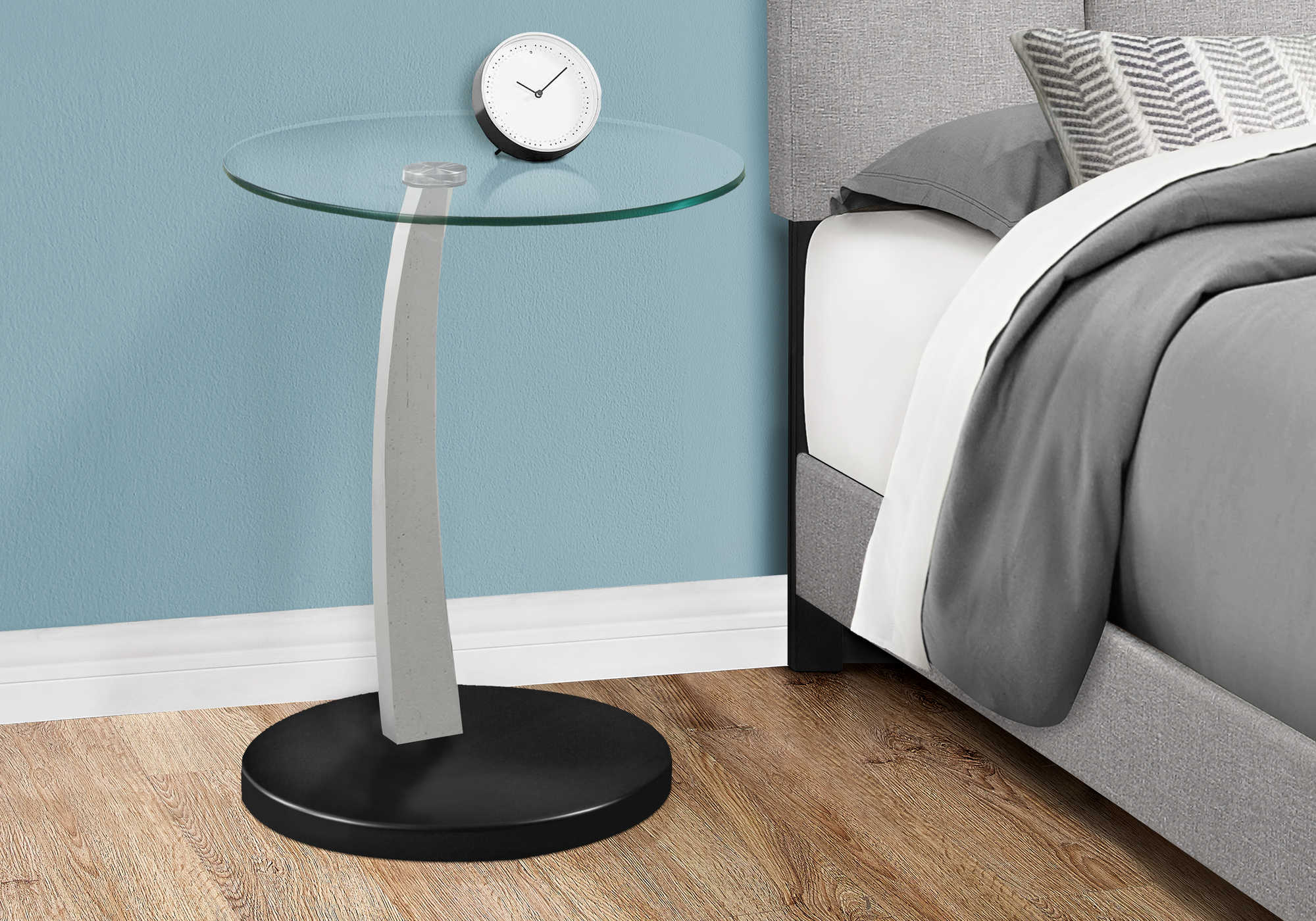 NIGHTSTAND - BLACK / SILVER BENTWOOD W/ TEMPERED GLASS