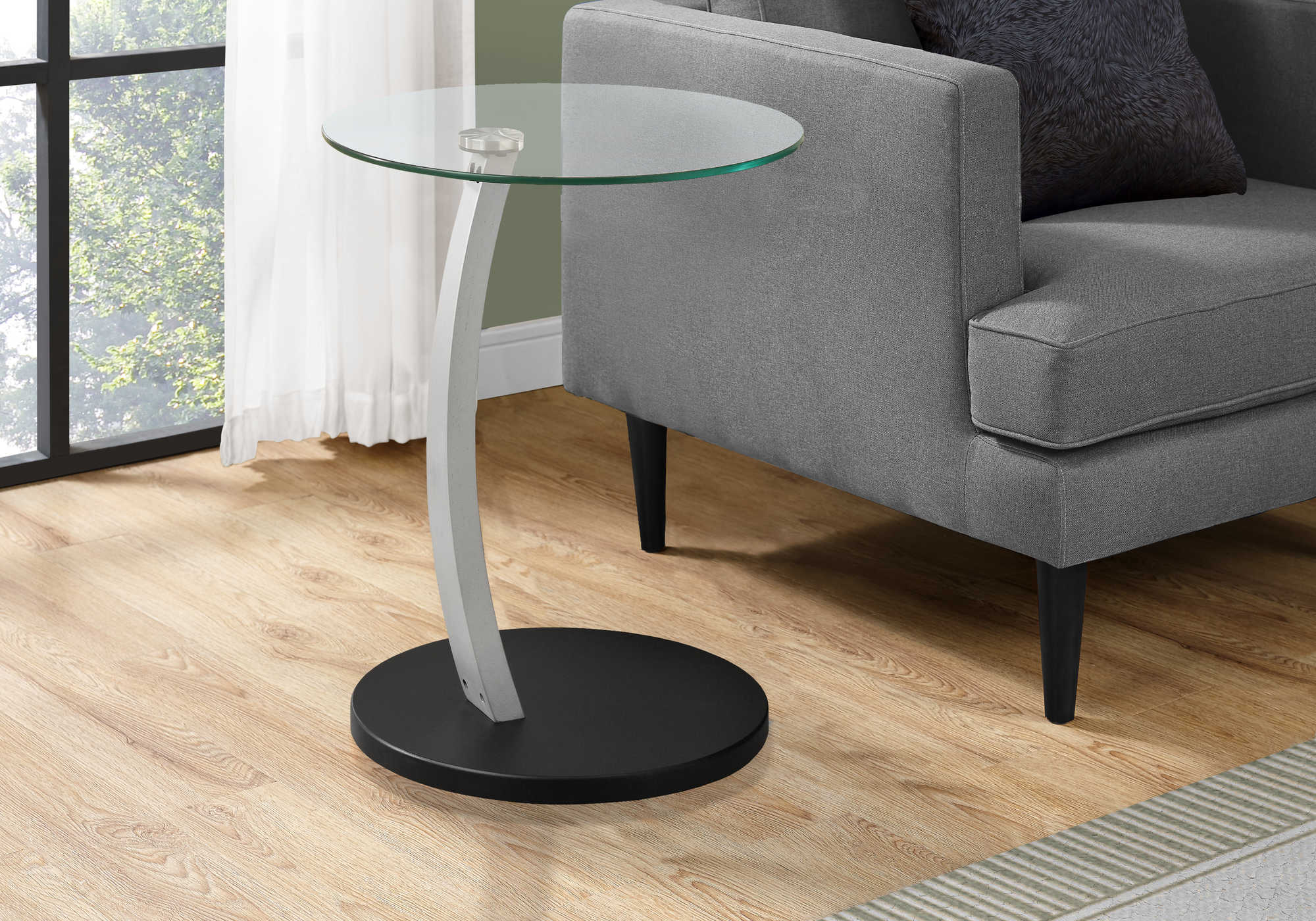 ACCENT TABLE - BLACK / SILVER BENTWOOD W/ TEMPERED GLASS