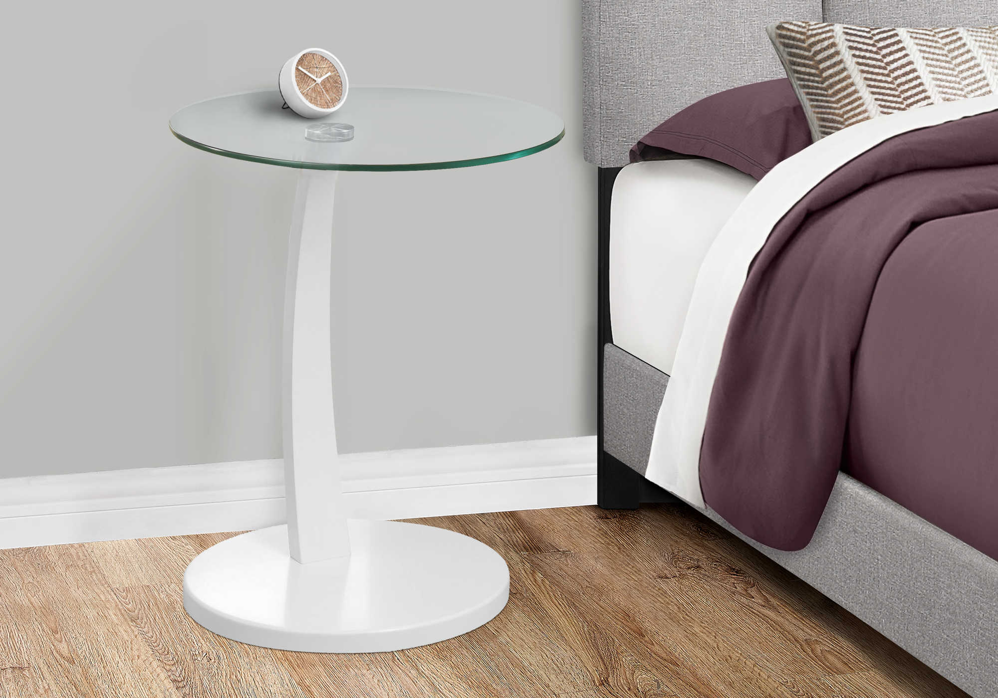 NIGHTSTAND - WHITE BENTWOOD WITH TEMPERED GLASS