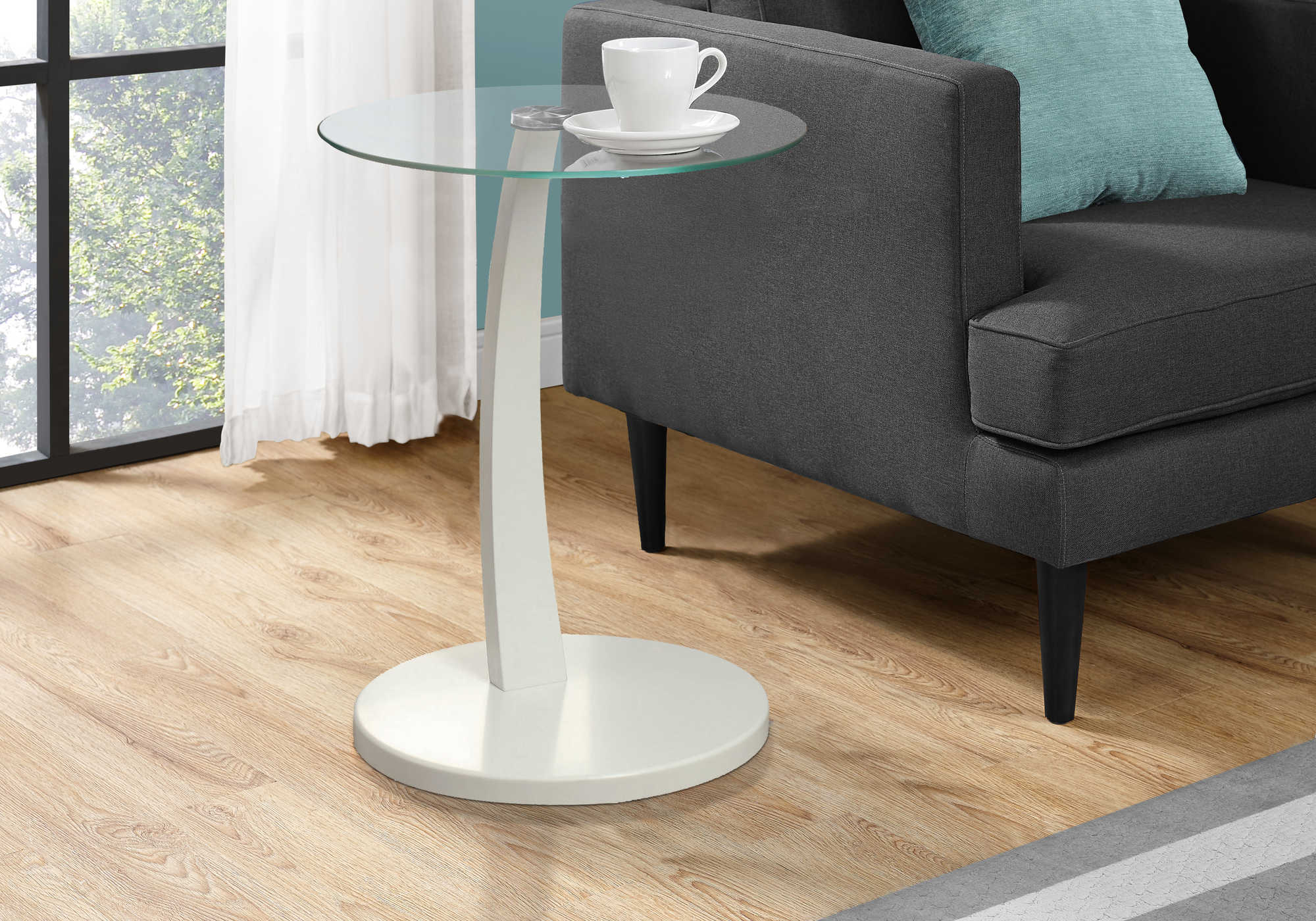 ACCENT TABLE - WHITE BENTWOOD WITH TEMPERED GLASS