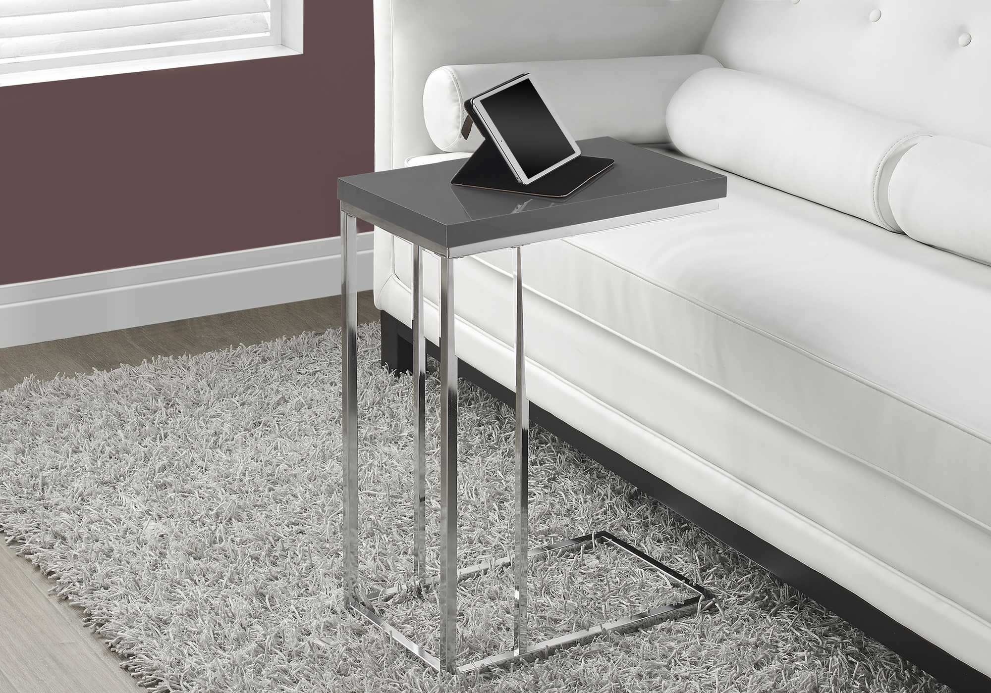 ACCENT TABLE - GLOSSY GREY WITH CHROME METAL