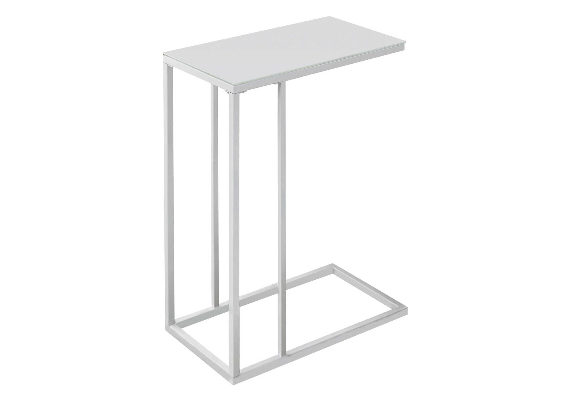 BEDROOM ACCENT TABLE - WHITE METAL WITH FROSTED TEMPERED GLASS