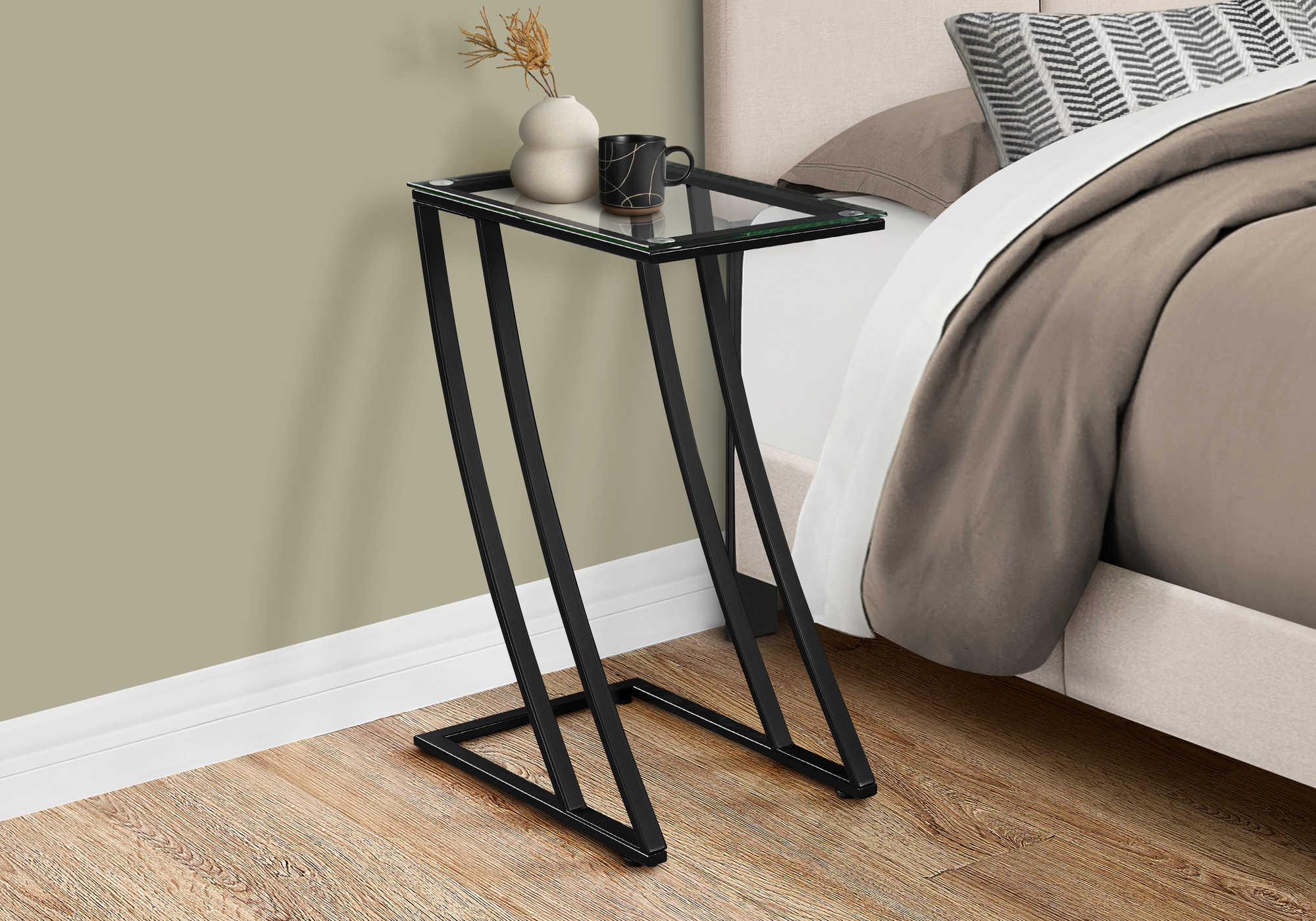 NIGHTSTAND - BLACK METAL WITH TEMPERED GLASS