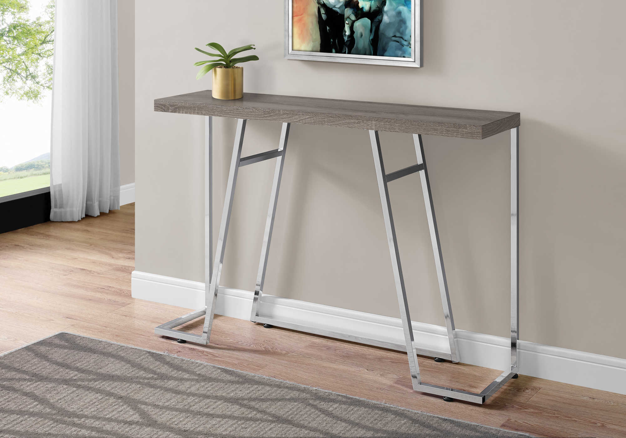 ACCENT TABLE - 48"L / DARK TAUPE / CHROME METAL