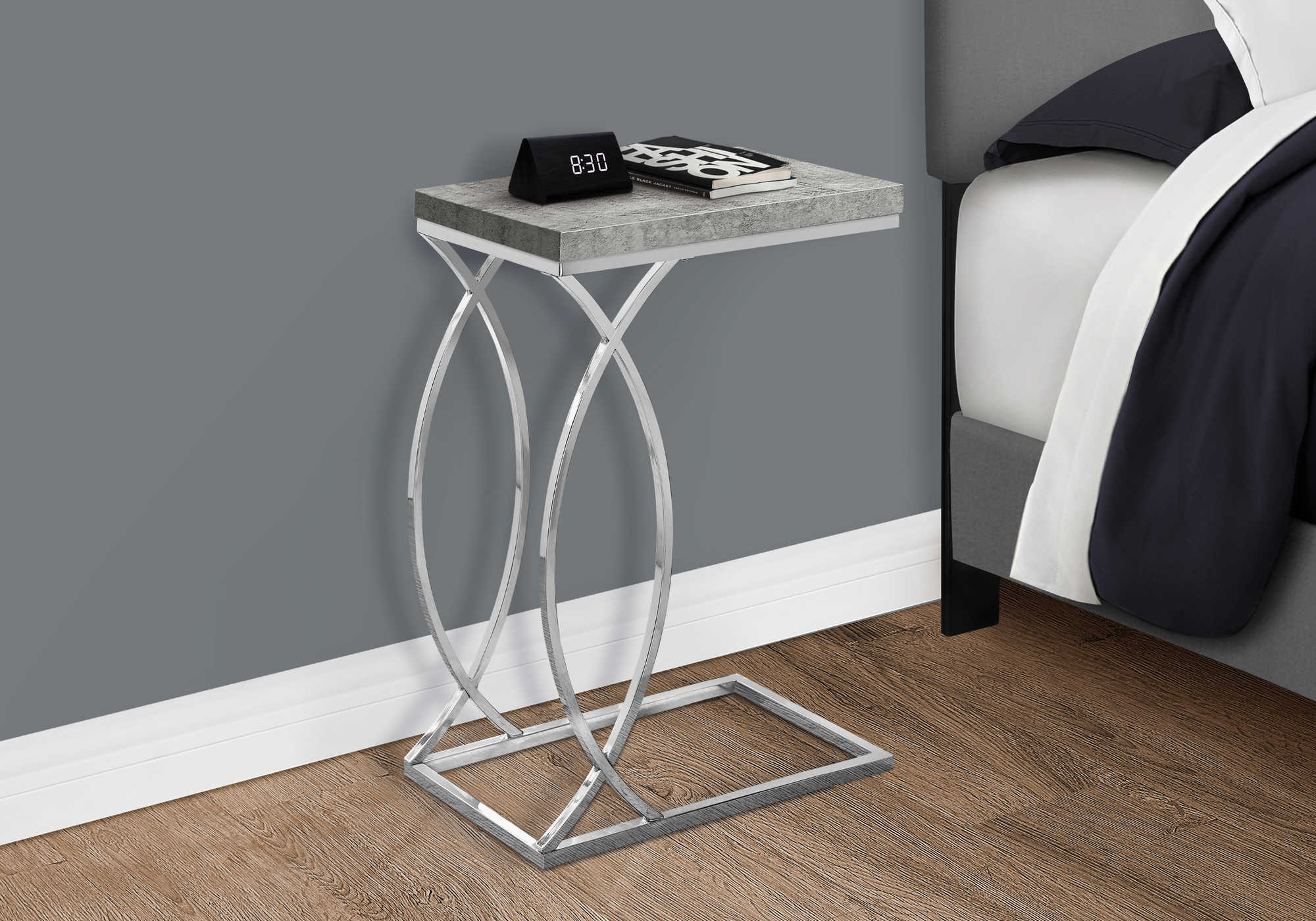 NIGHTSTAND - GREY CEMENT WITH CHROME METAL