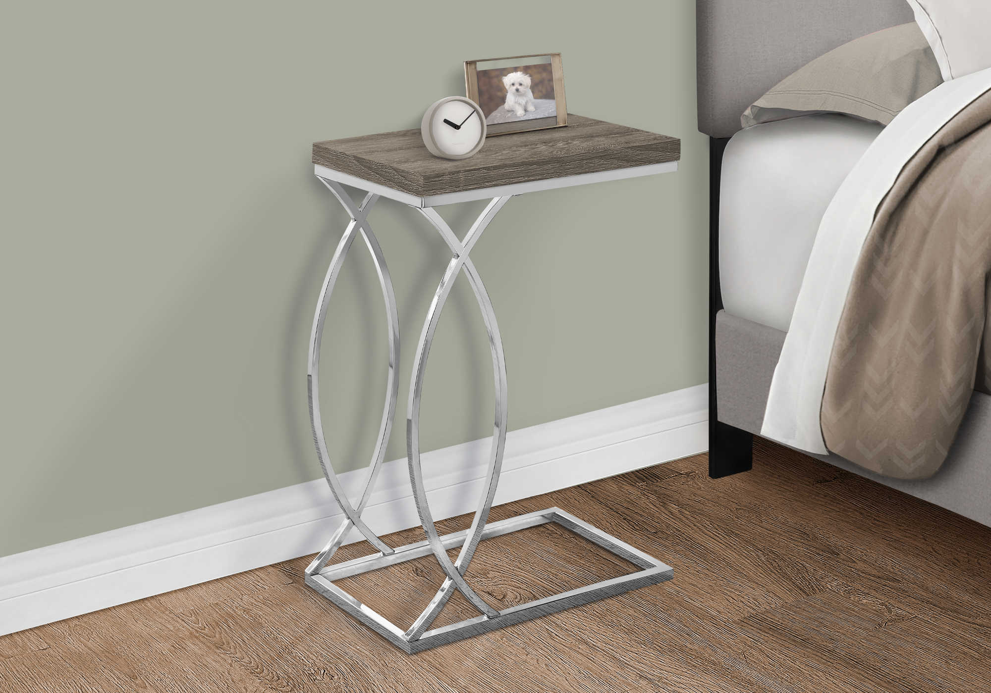 NIGHTSTAND - DARK TAUPE WITH CHROME METAL