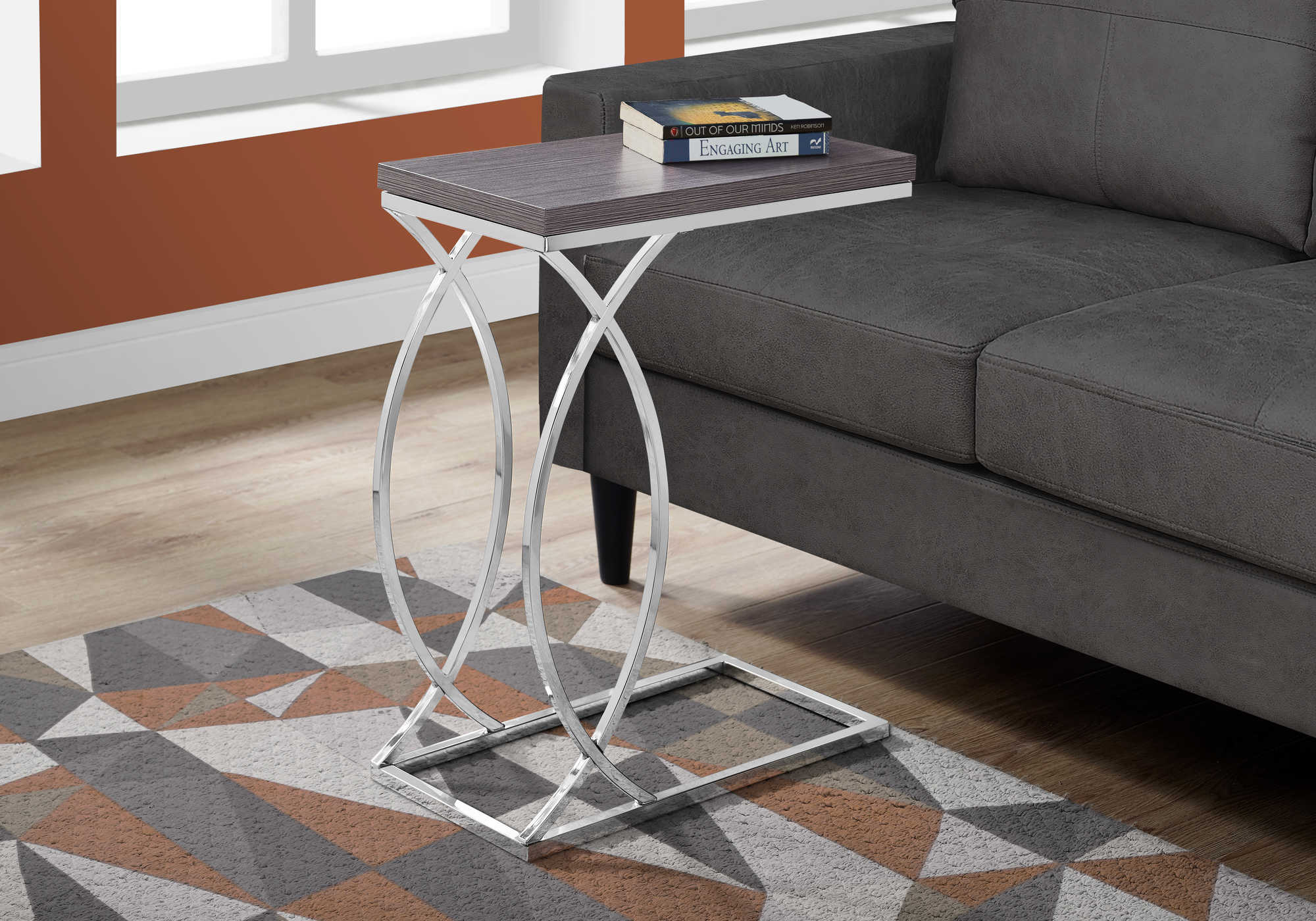 ACCENT TABLE - GREY WITH CHROME METAL