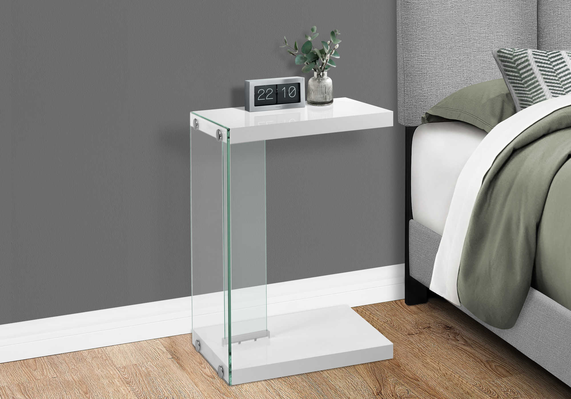 NIGHTSTAND - GLOSSY WHITE WITH TEMPERED GLASS