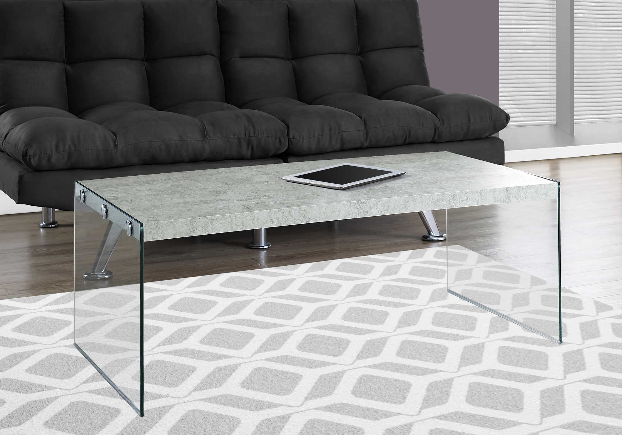 COFFEE TABLE - GREY CEMENT WITH TEMPERED GLASS