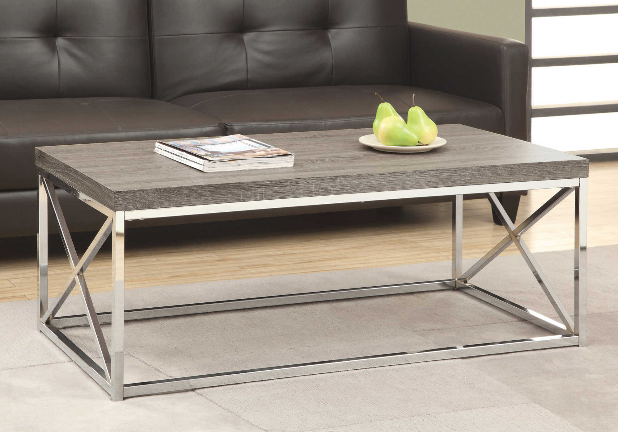 COFFEE TABLE - DARK TAUPE WITH CHROME METAL