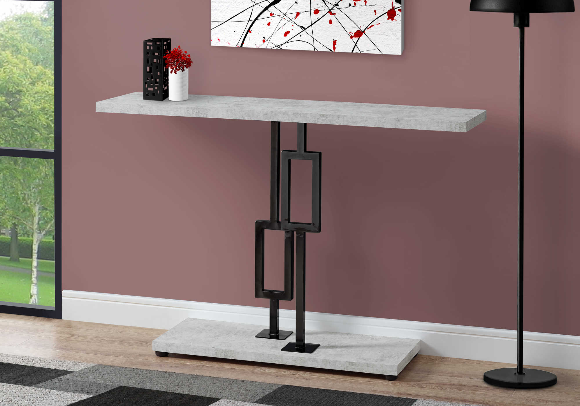ACCENT TABLE - 48"L / GREY CEMENT / BLACK NICKEL METAL