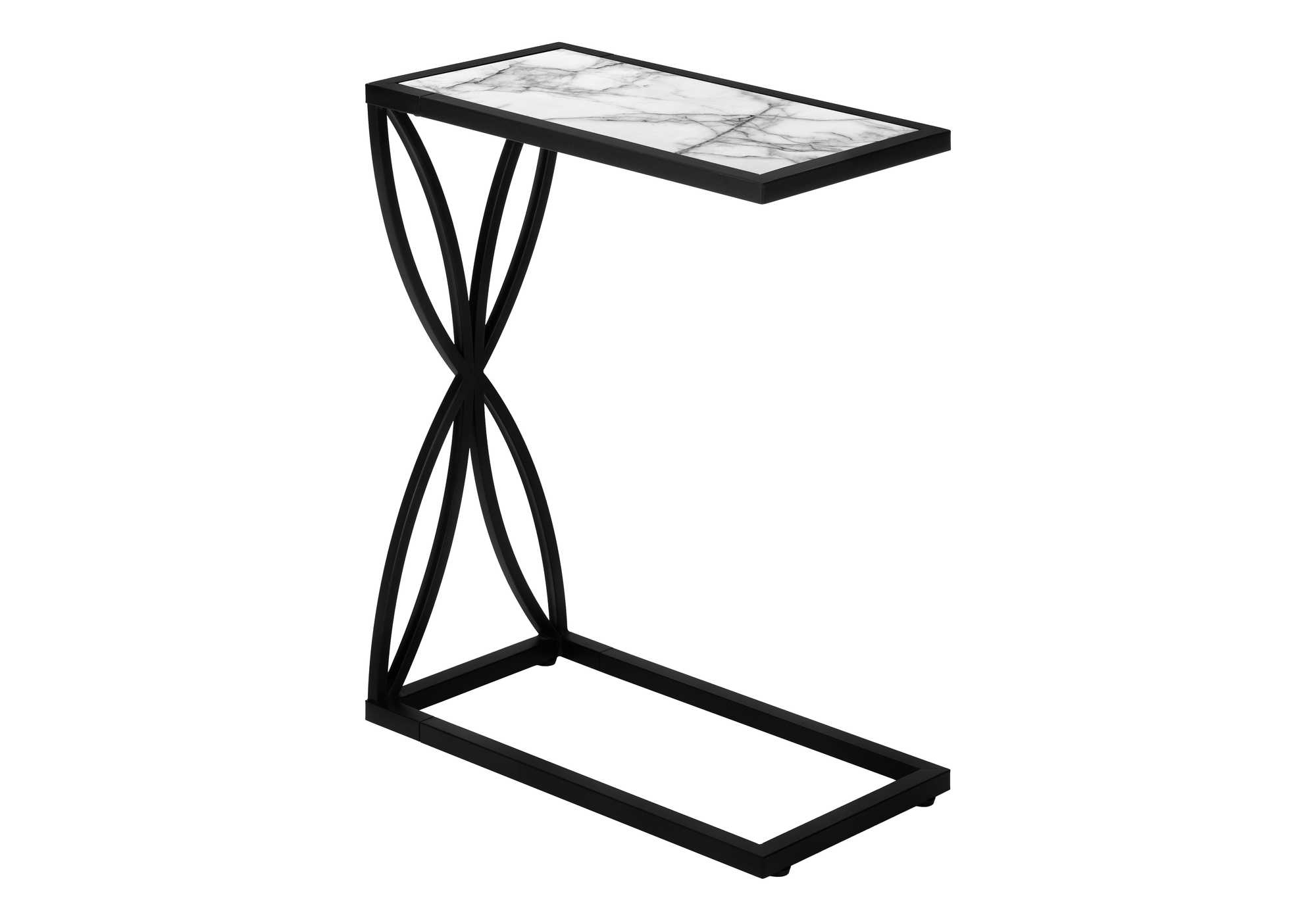 BEDROOM ACCENT TABLE - 25"H / WHITE MARBLE-LOOK / BLACK METAL