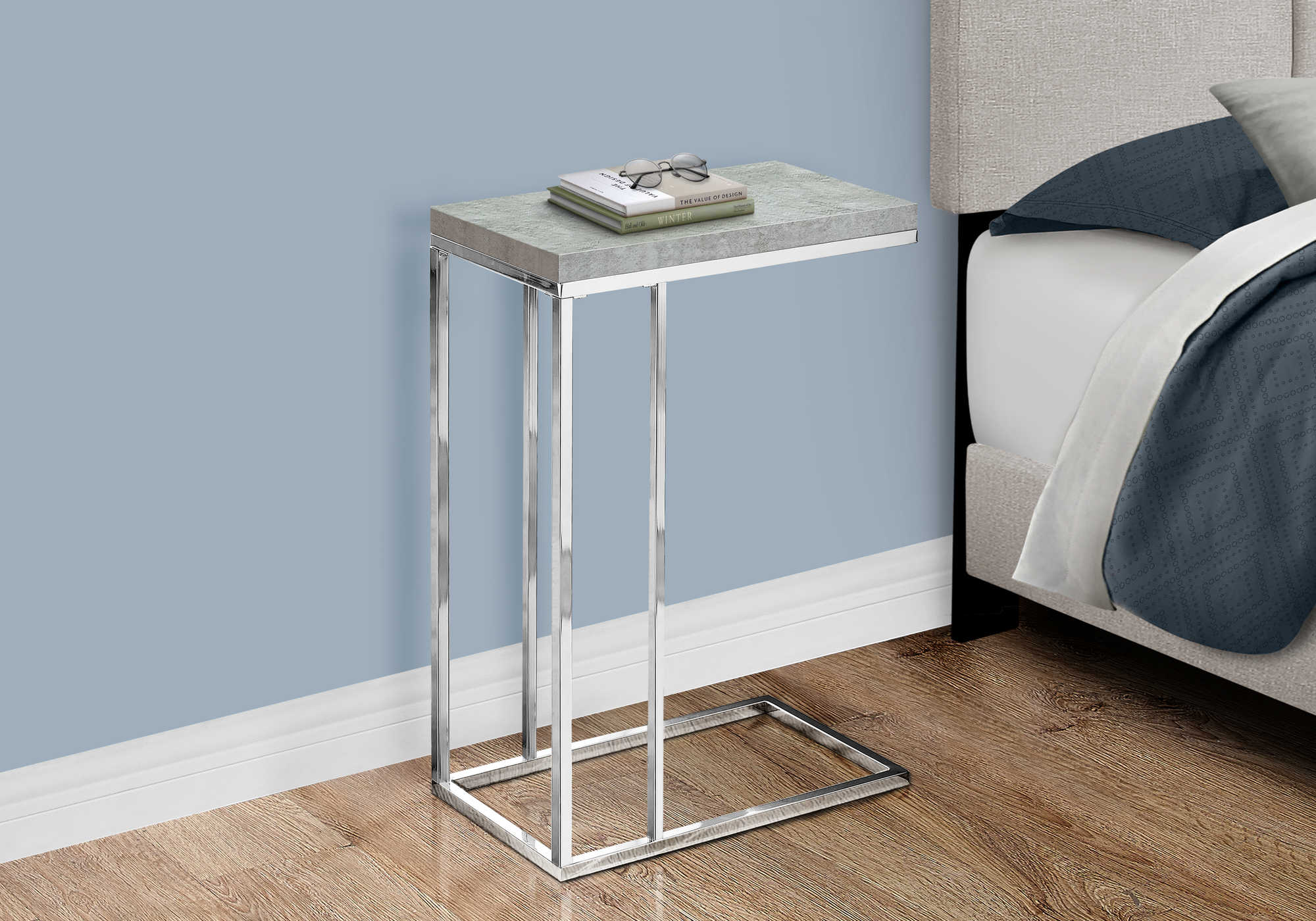 NIGHTSTAND - GREY CEMENT WITH CHROME METAL