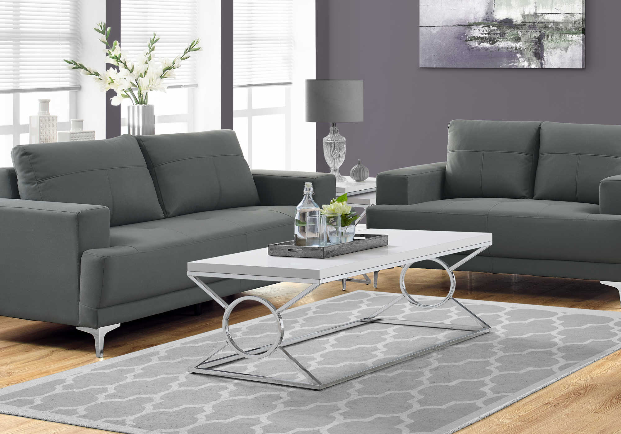COFFEE TABLE - GLOSSY WHITE WITH CHROME METAL
